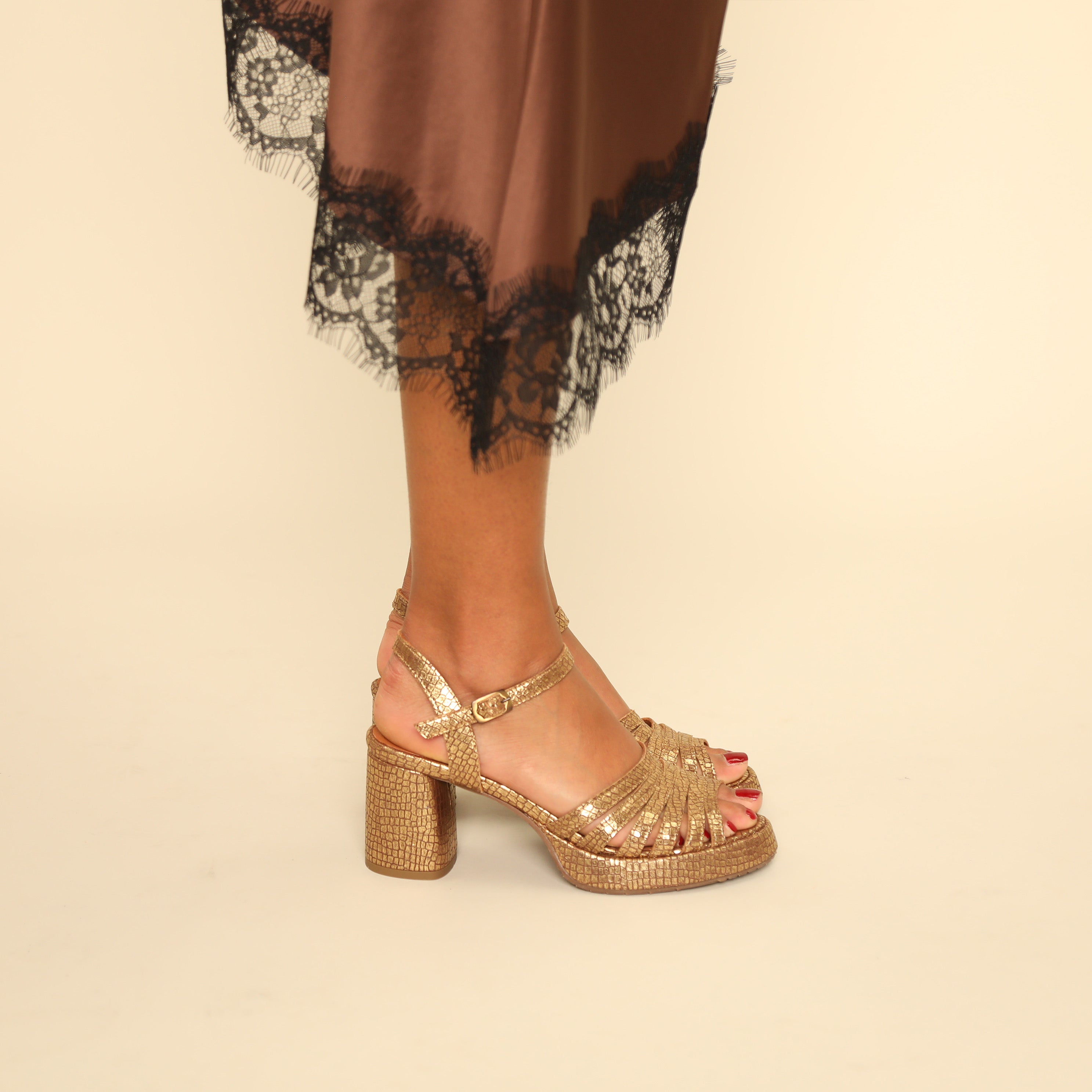 Angie Antique Gold Mid Sandal by Esska