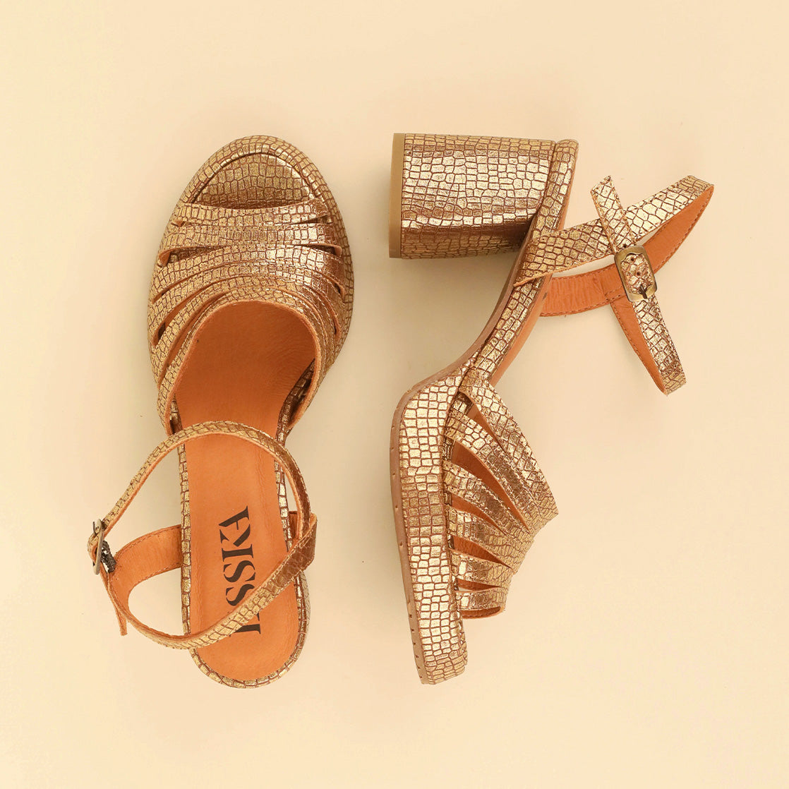 Angie Antique Gold Mid Sandal by Esska