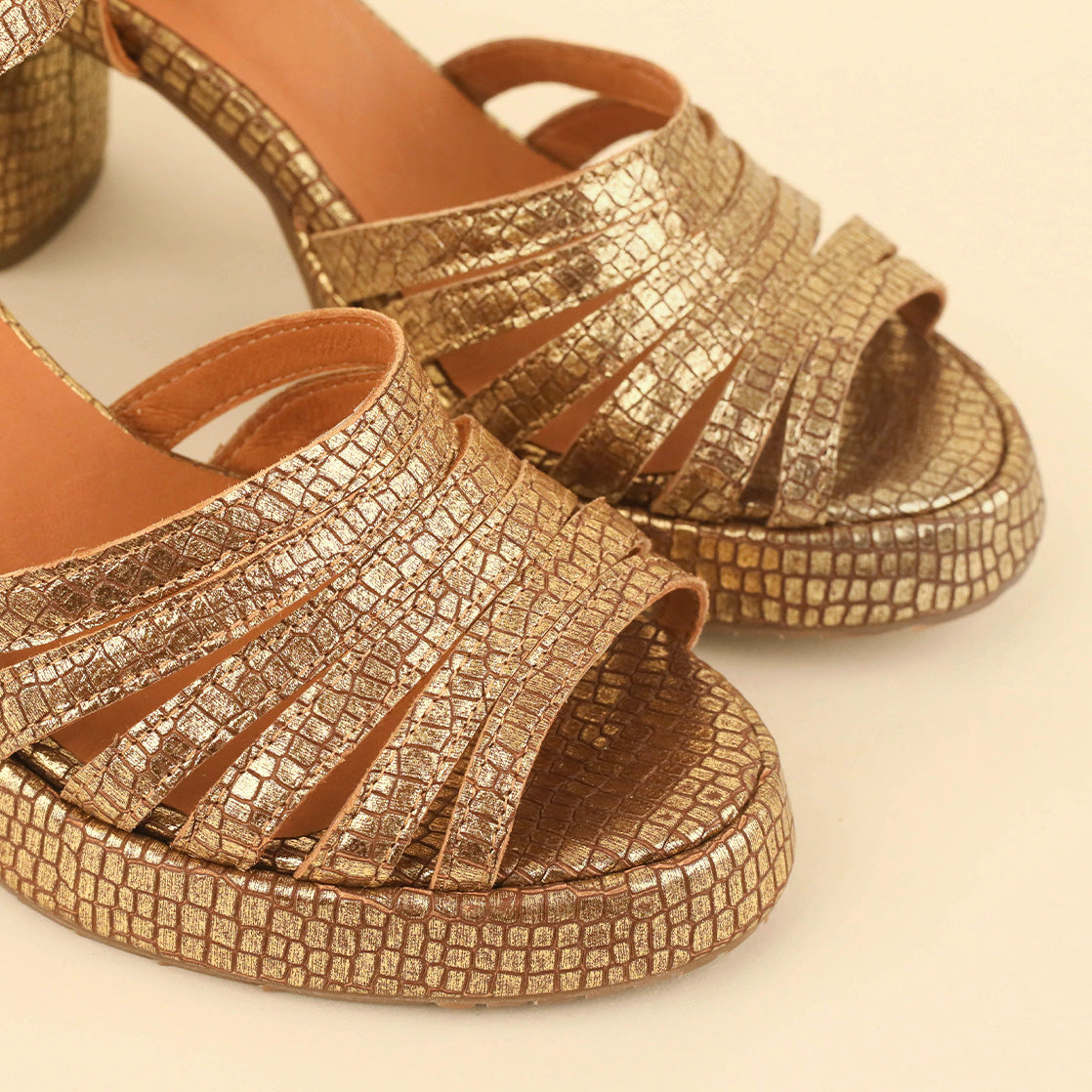 Angie Antique Gold Mid Sandal by Esska