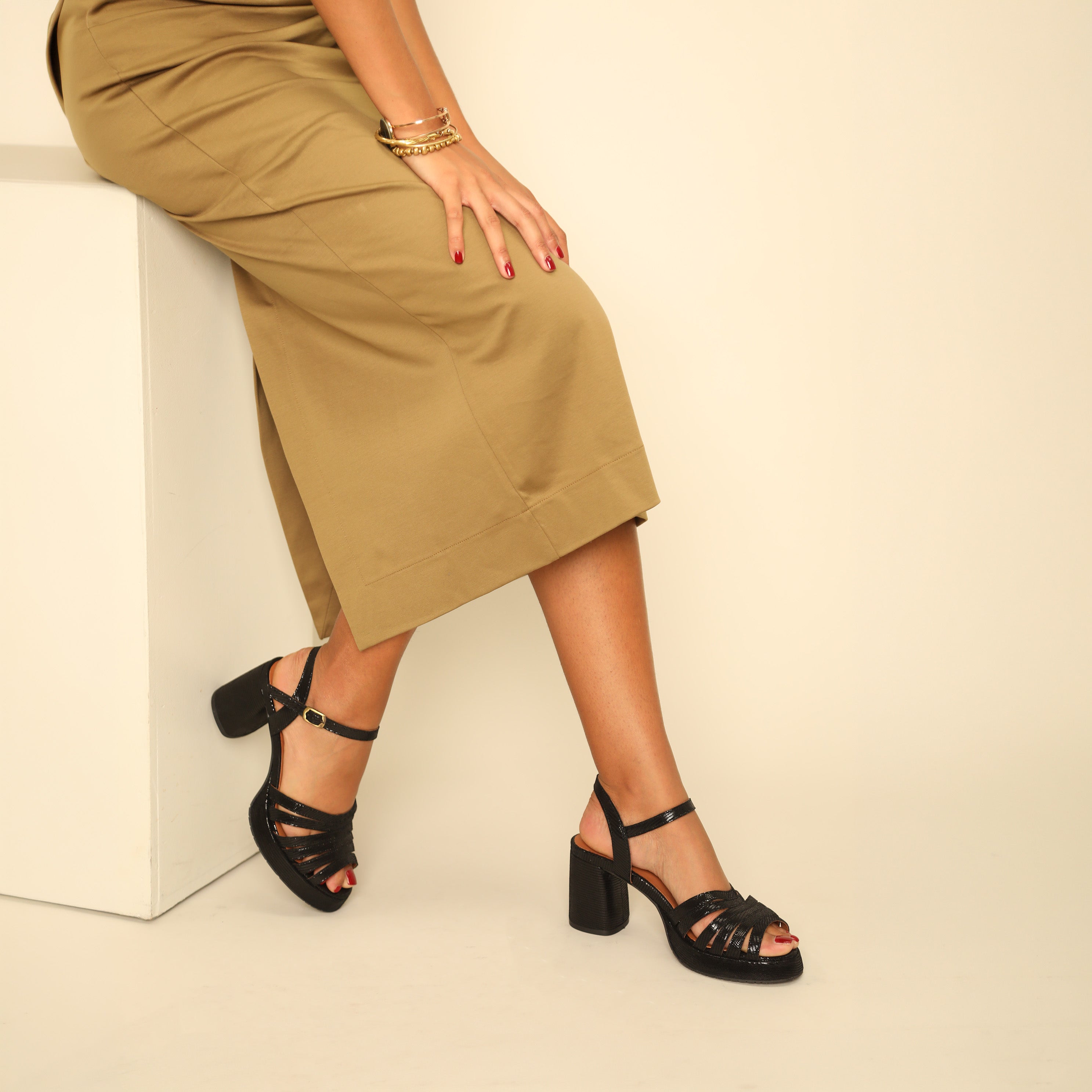 Angie Metallic Black Mid Sandal by Esska