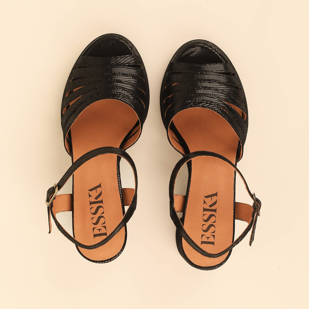 Angie Metallic Black Mid Sandal by Esska