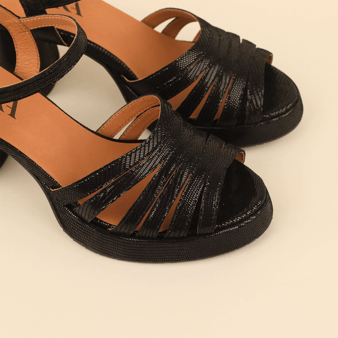 Angie Metallic Black Mid Sandal by Esska