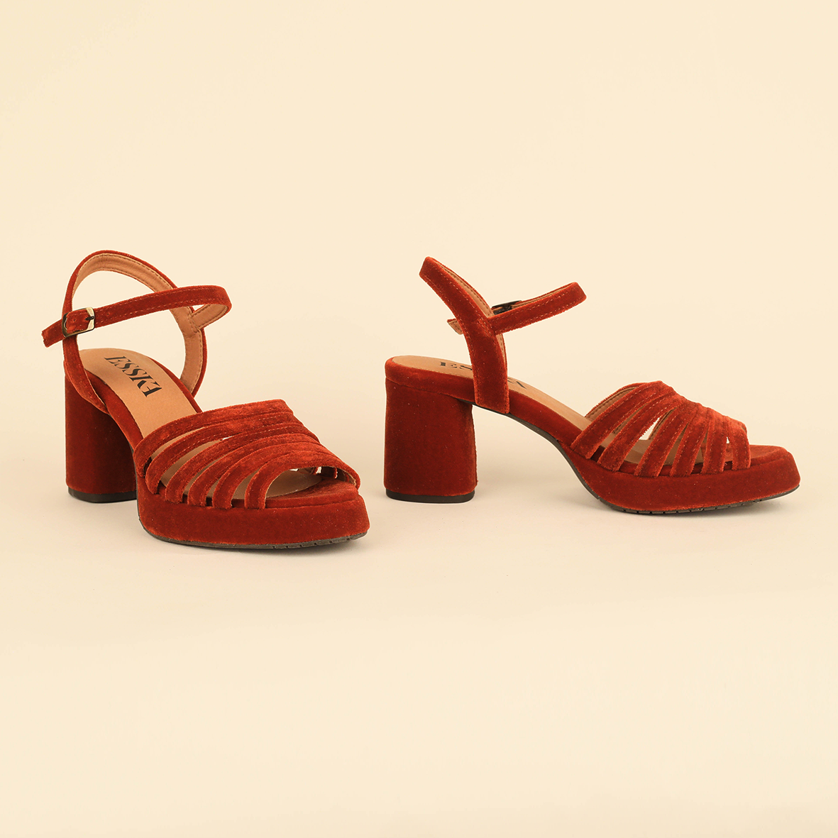 Angie Velvet Burnt Orange Mid Sandal by Esska