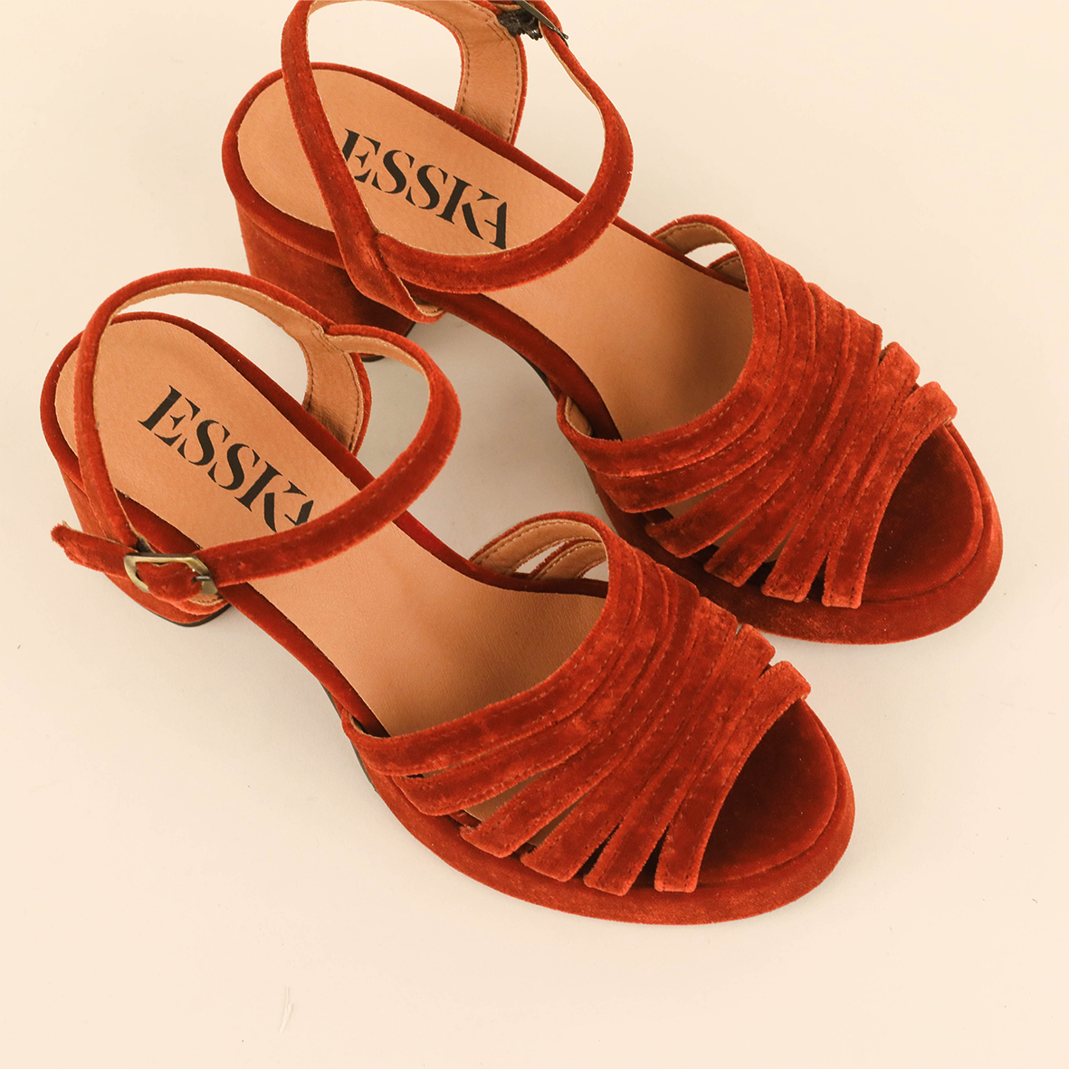 Angie Velvet Burnt Orange Mid Sandal by Esska