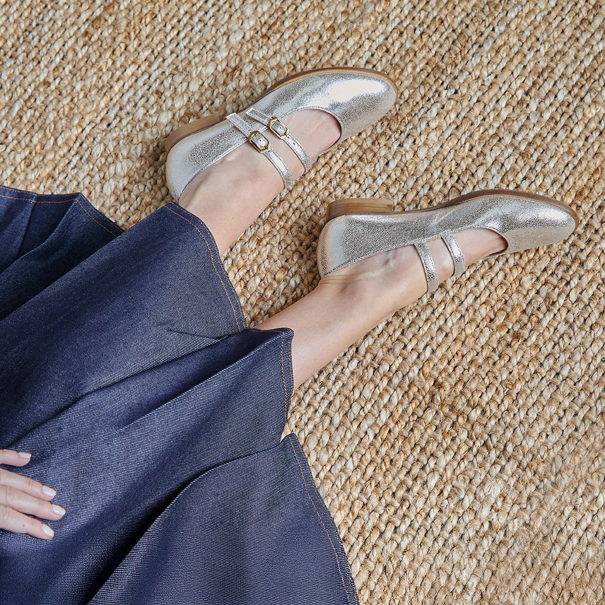 Anya Vegan Silver Flat Shoe by Esska