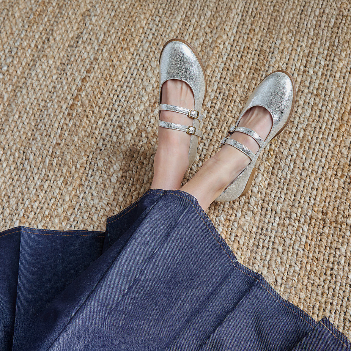 Anya Vegan Silver Flat Shoe by Esska