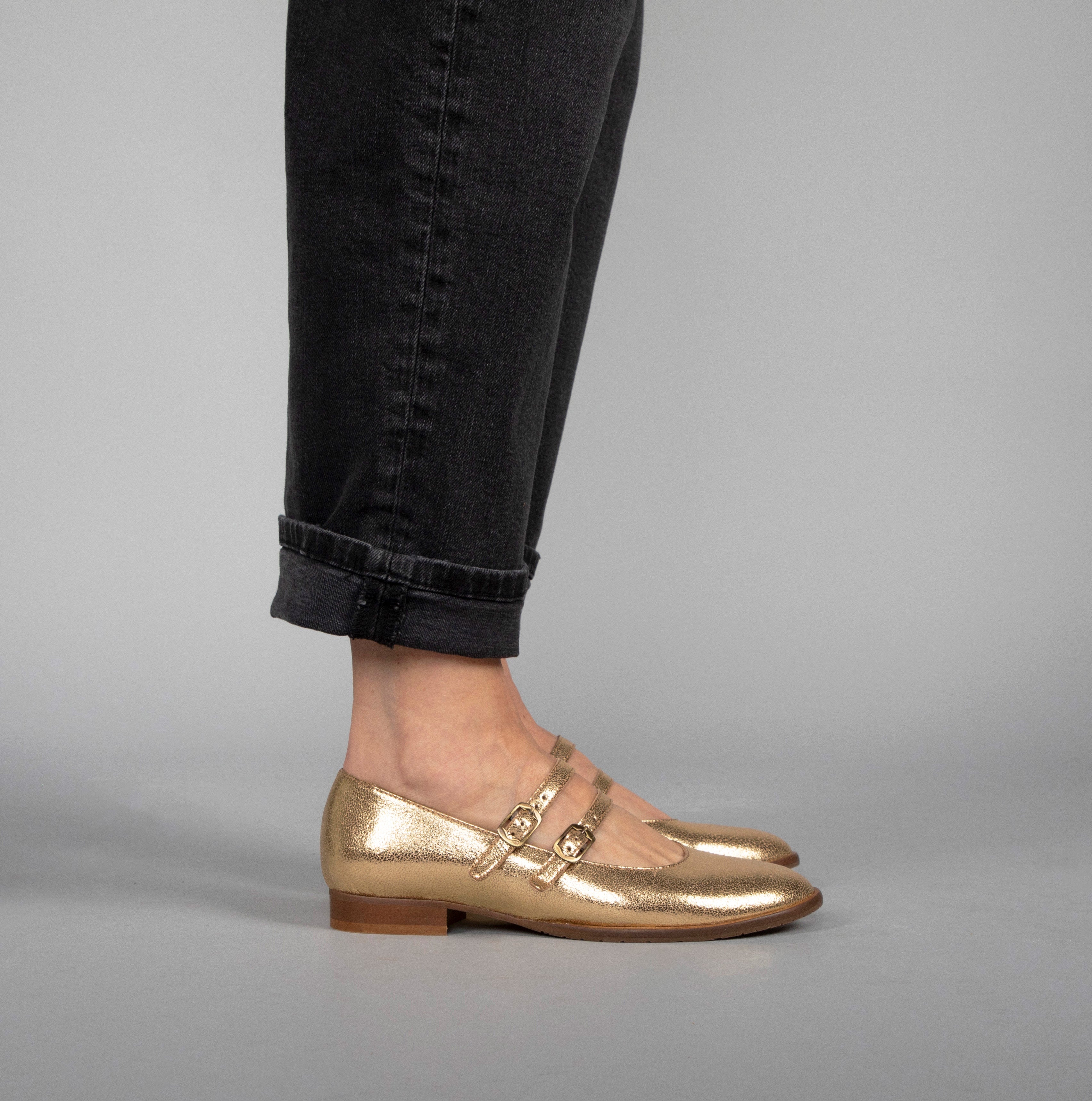 Anya Vegan Gold Flat Shoe by Esska