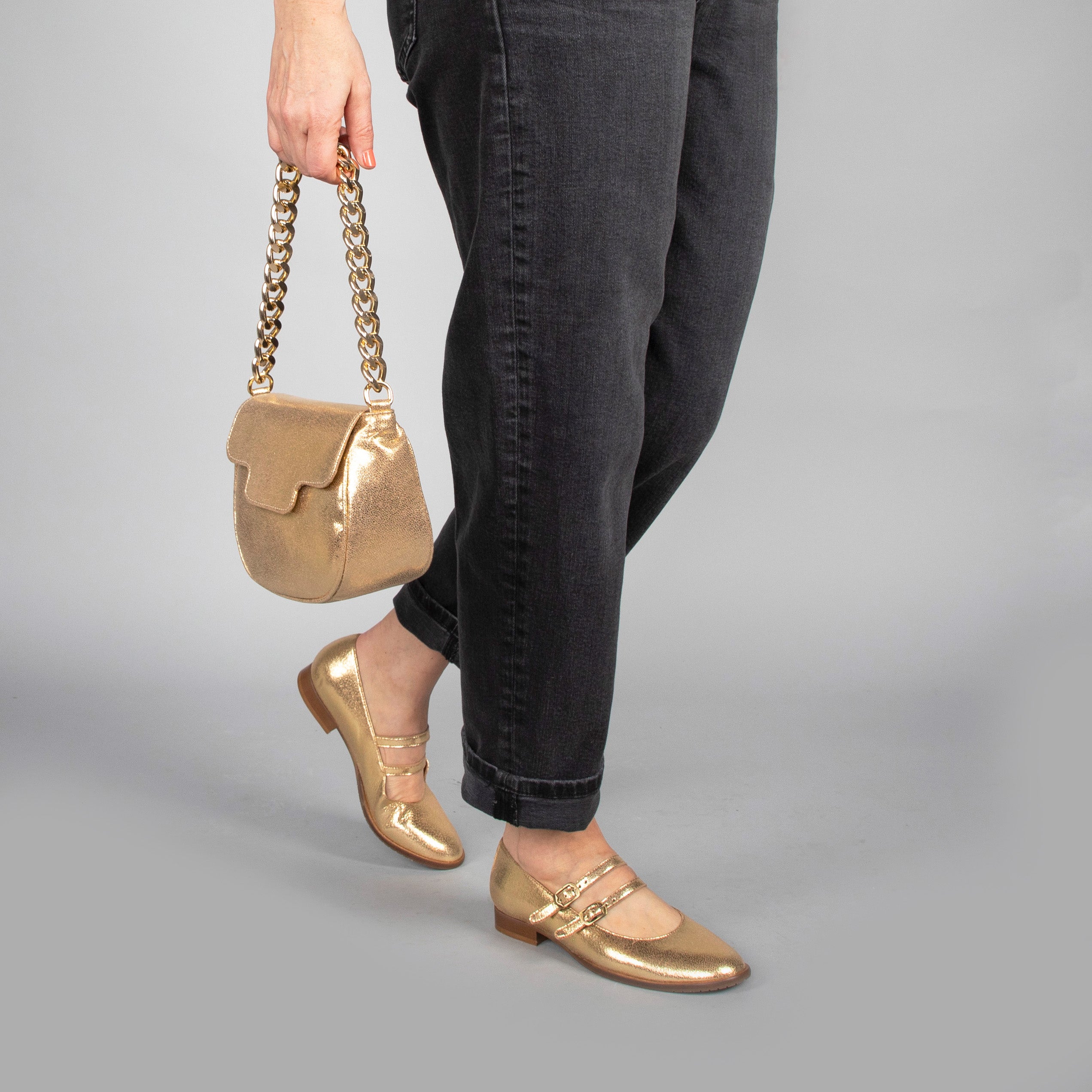 Anya Vegan Gold Flat Shoe by Esska