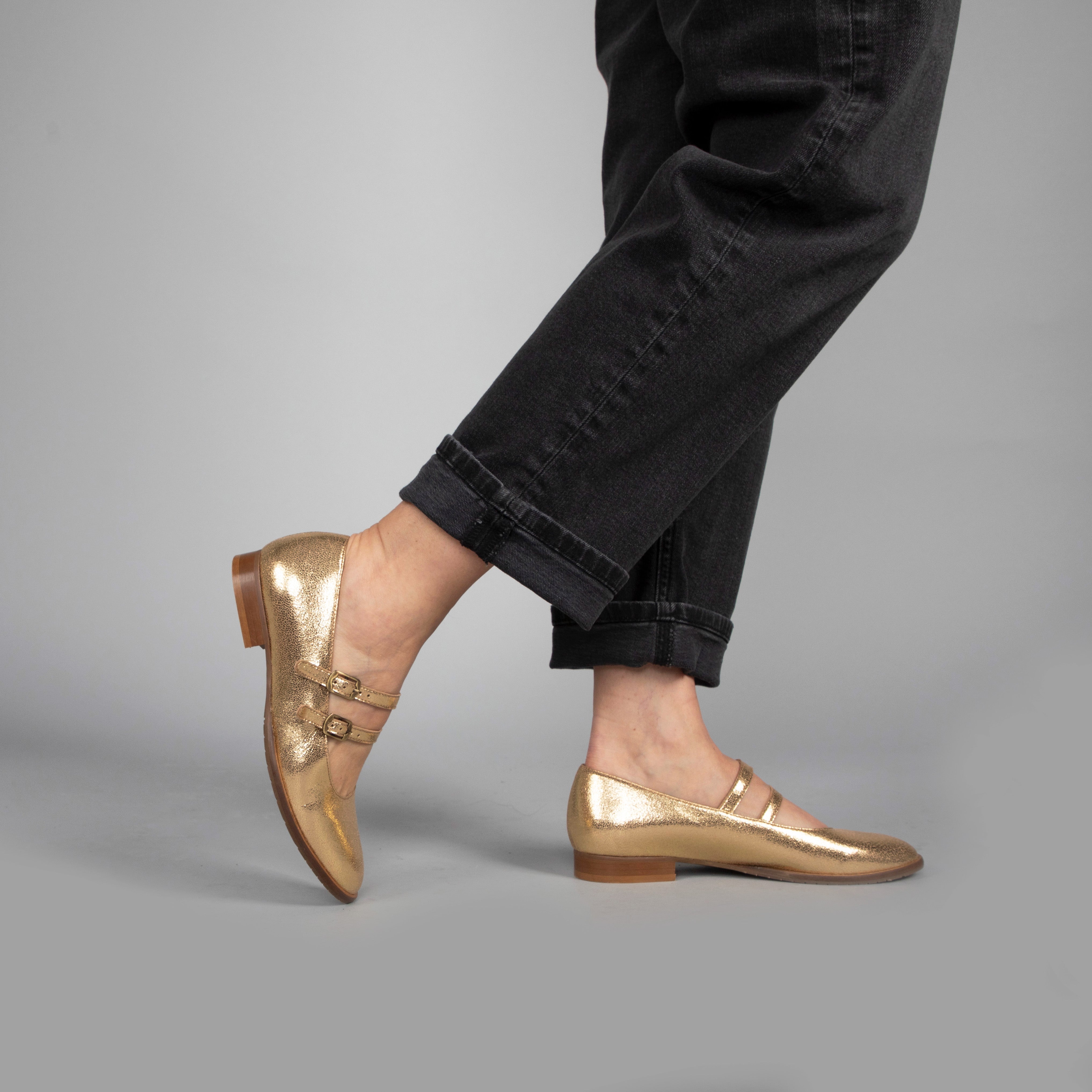 Anya Vegan Gold Flat Shoe by Esska