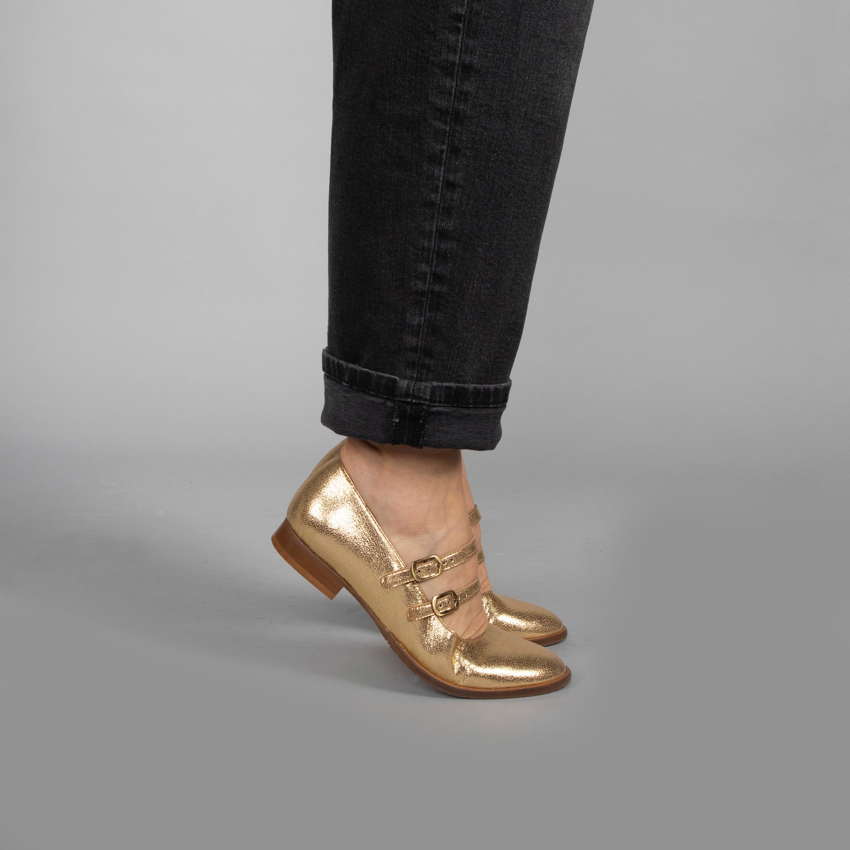 Anya Vegan Gold Flat Shoe by Esska