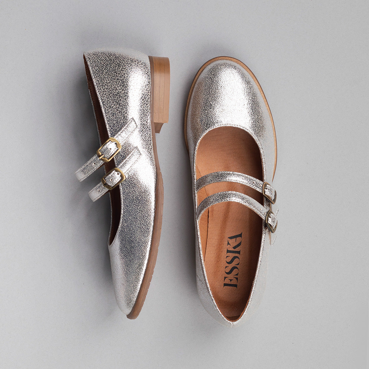 Anya WIDE Vegan Silver Flat Shoe by Esska