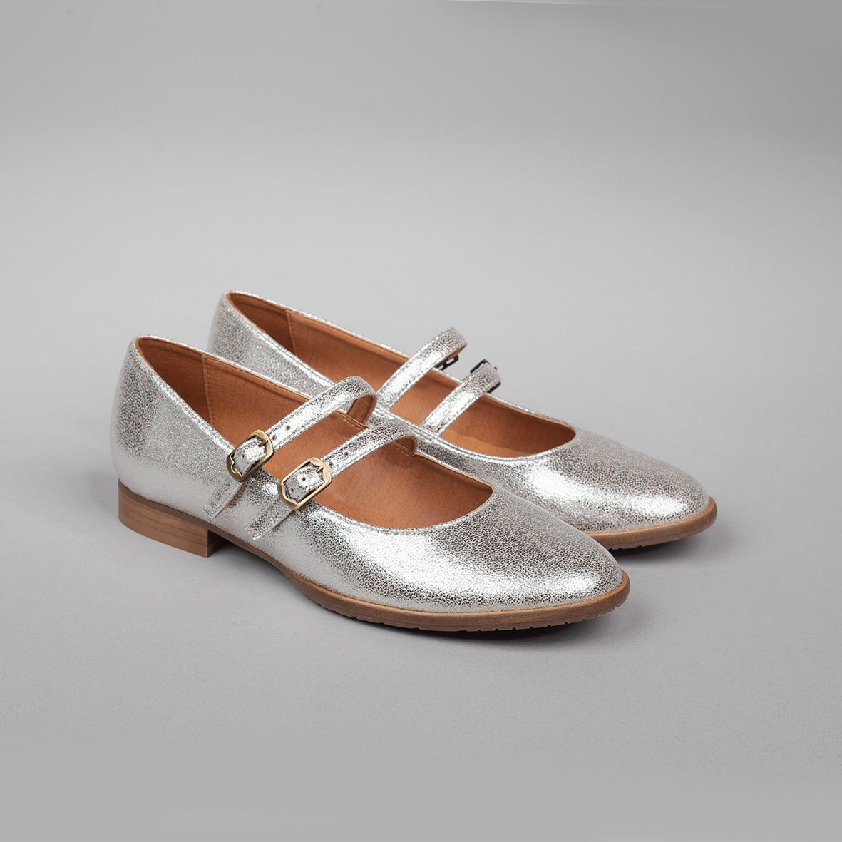 Anya WIDE Vegan Silver Flat Shoe by Esska
