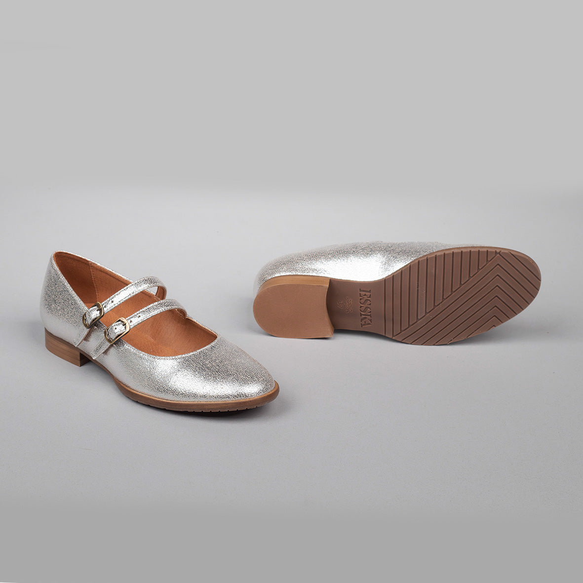 Anya WIDE Vegan Silver Flat Shoe by Esska