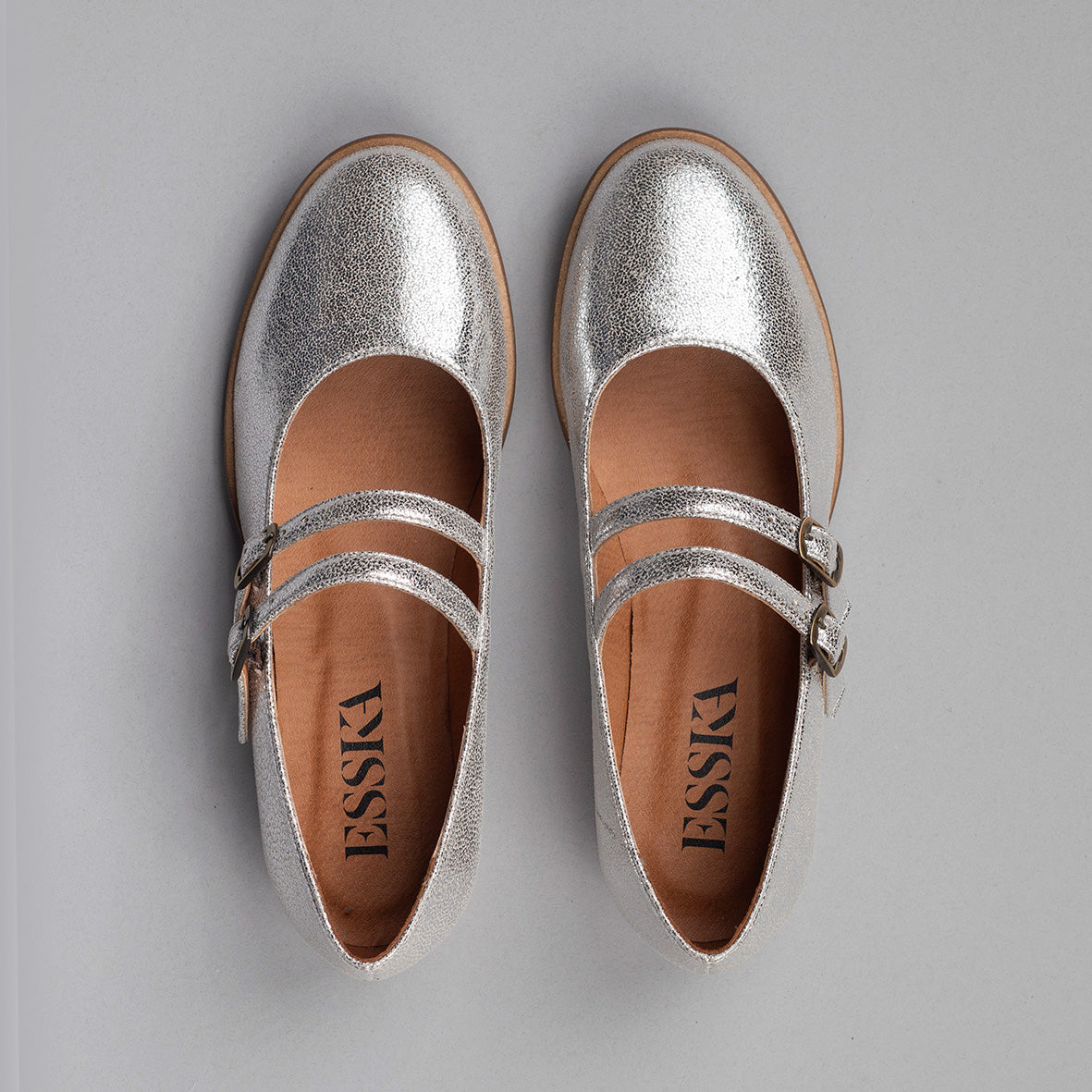 Anya WIDE Vegan Silver Flat Shoe by Esska