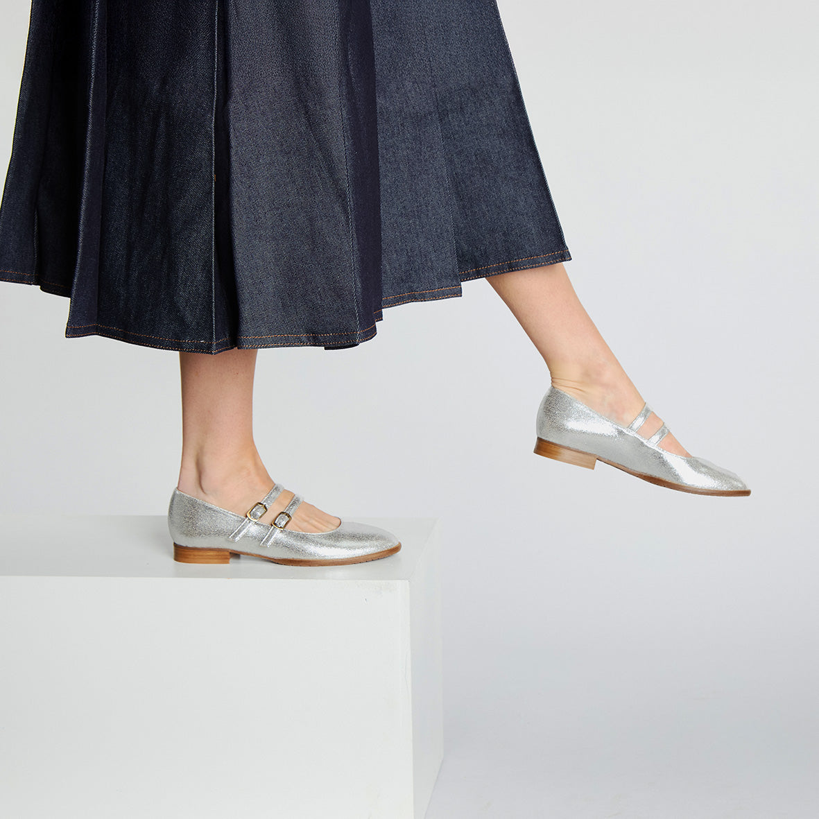 Anya WIDE Vegan Silver Flat Shoe by Esska