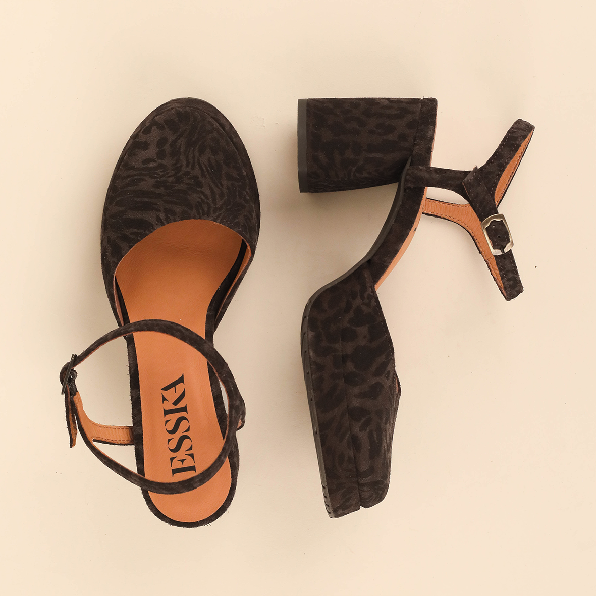 Aria Dark Brown Leopard Mid Shoe by Esska