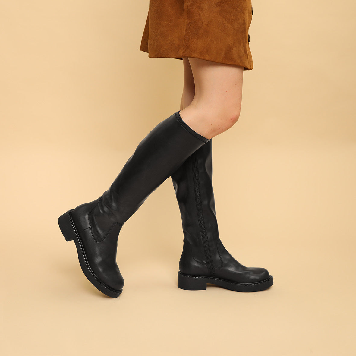 Bea Vegan Black Flat Boot by Esska Shoes Ltd