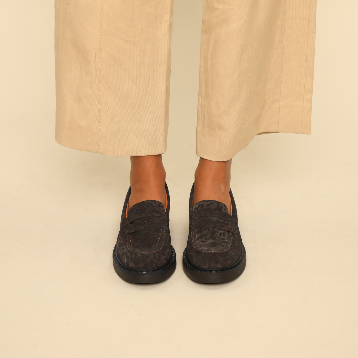 Ben Dark Brown Leopard Flat Shoe by Esska