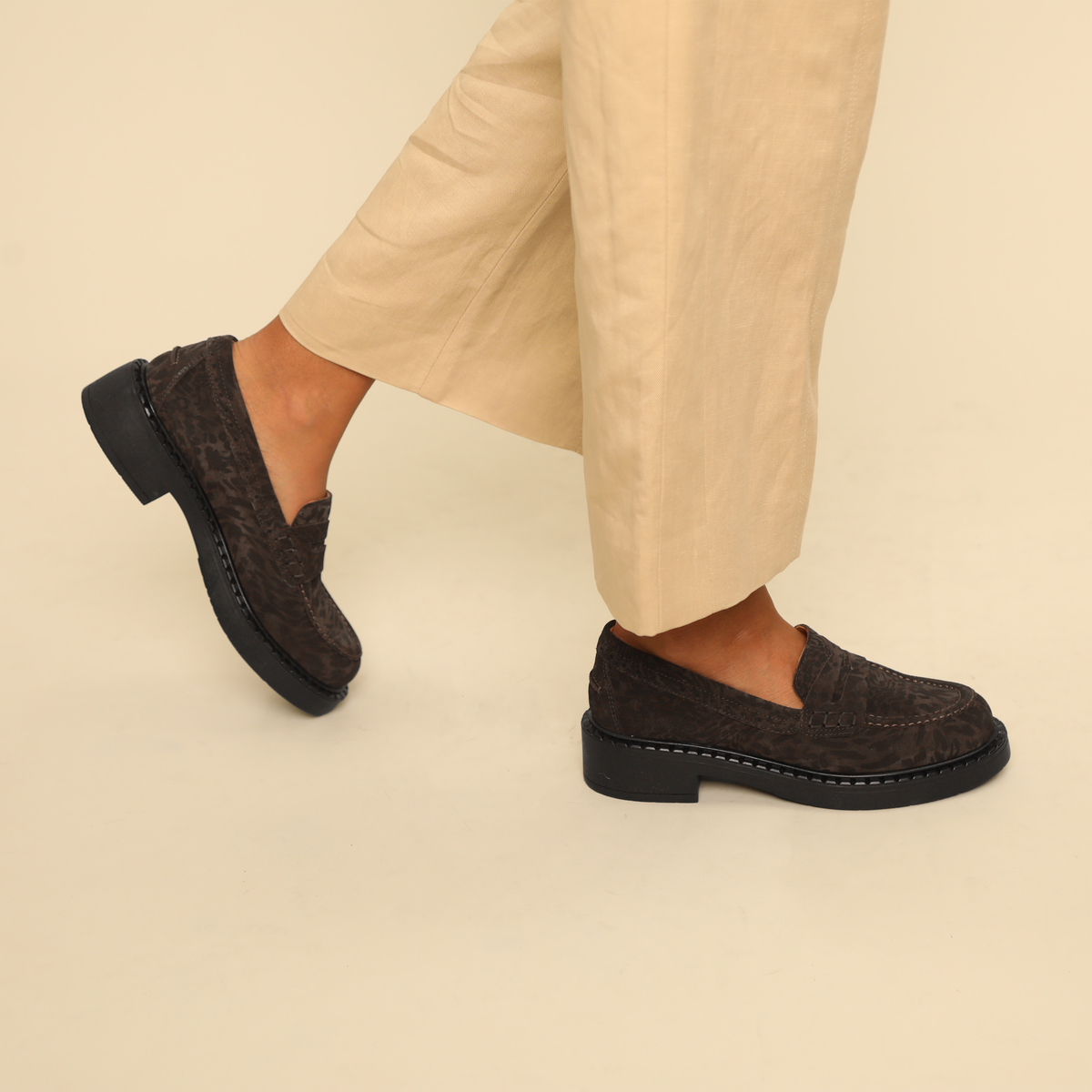 Ben Dark Brown Leopard Flat Shoe by Esska
