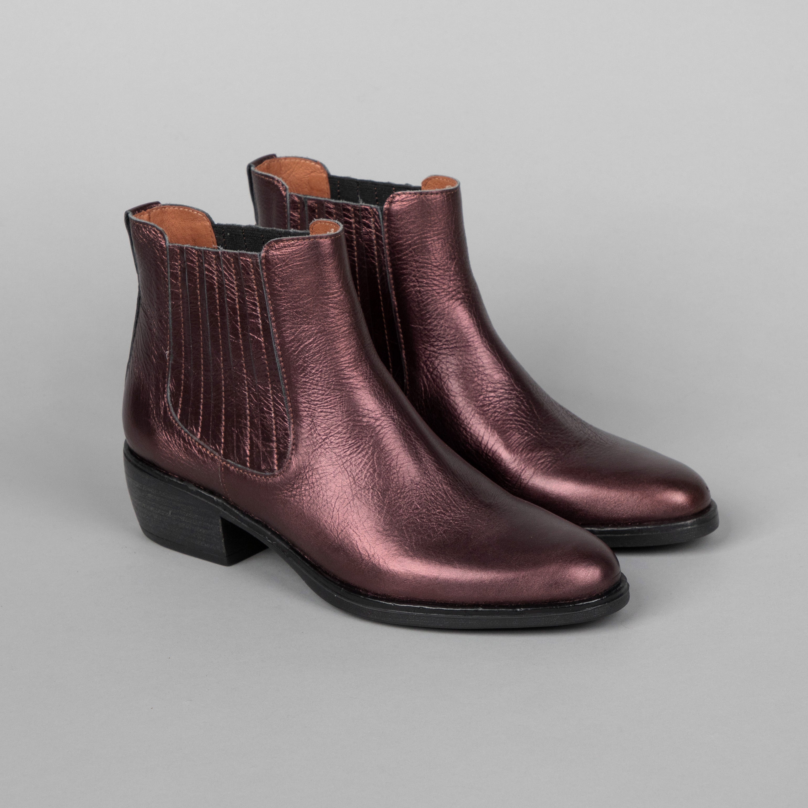 Bettina Plum Metallic Low Boot by Esska