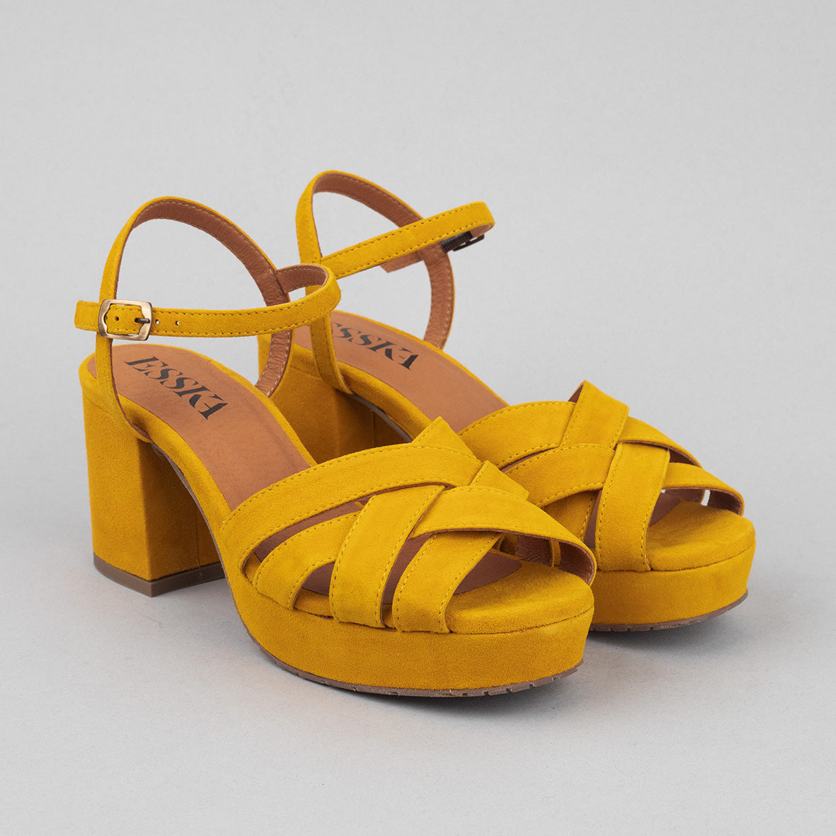 Caitlyn Mustard Mid Sandal by Esska