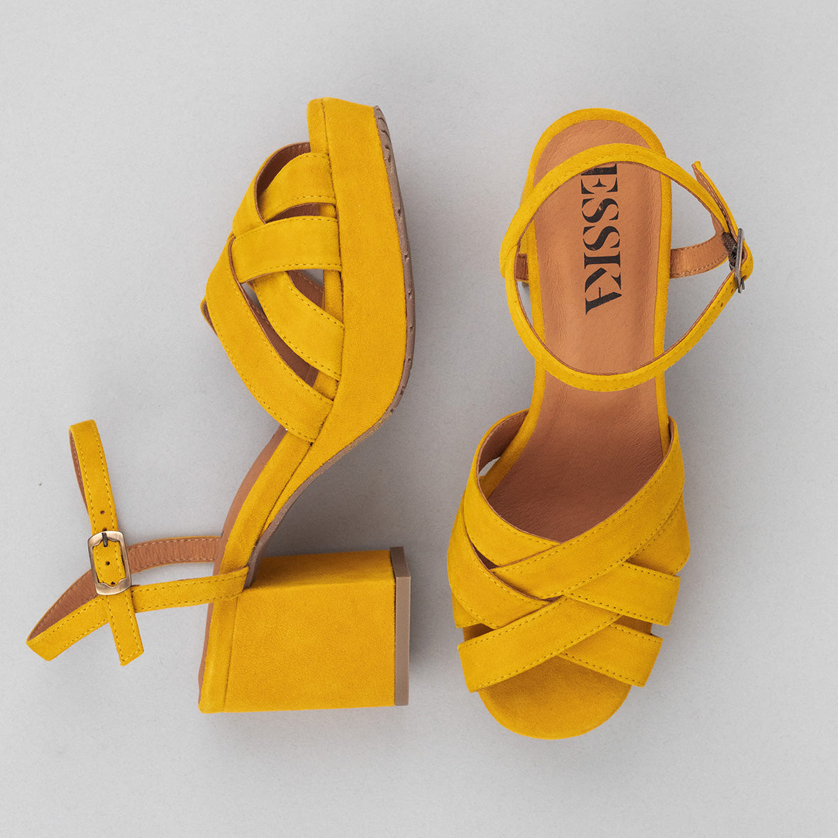 Caitlyn Mustard Mid Sandal by Esska