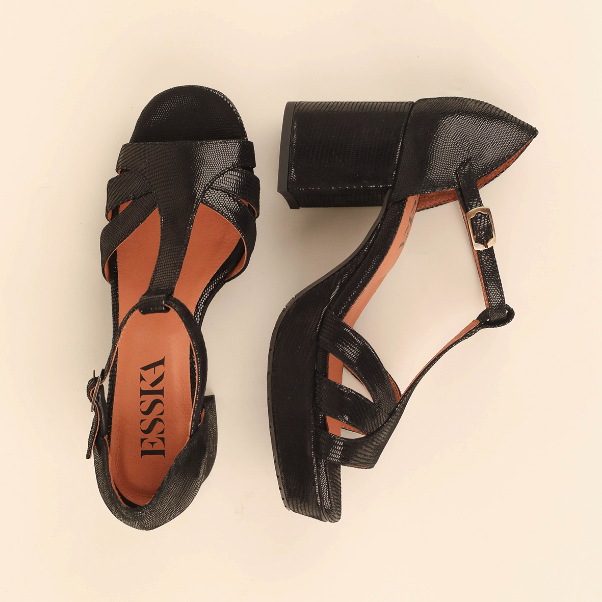 Cam Metallic Black Mid Sandal by Esska