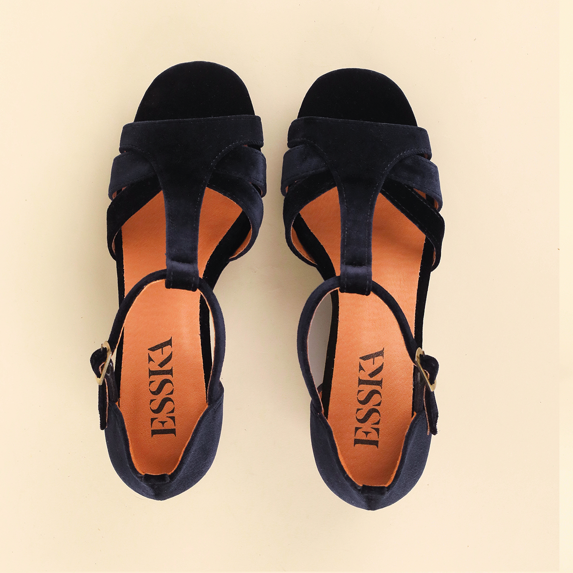 Sample - Cam Velvet Navy - Size 37 UK4 Mid Sandal by Esska