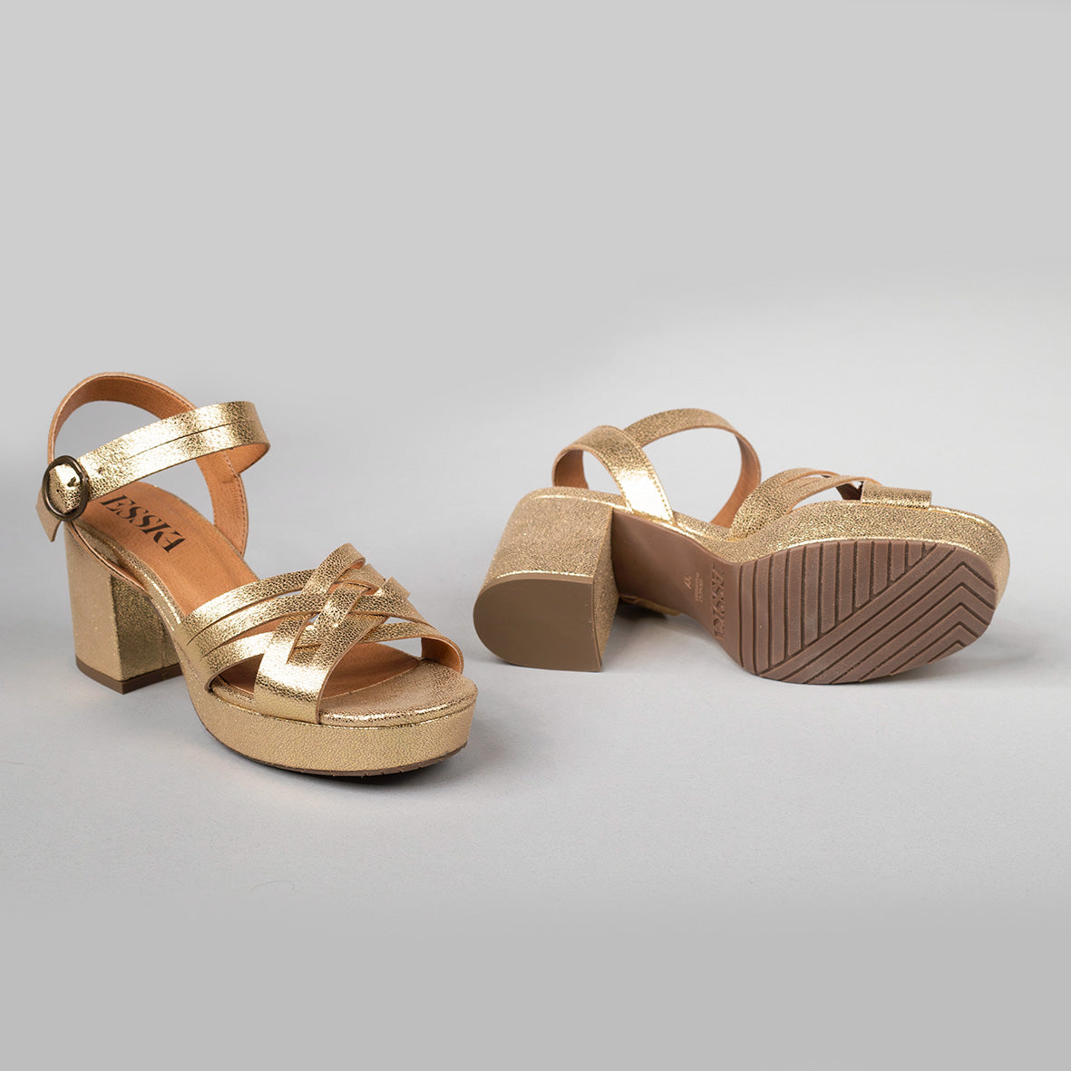 Carlota Vegan Gold Mid Sandal by Esska