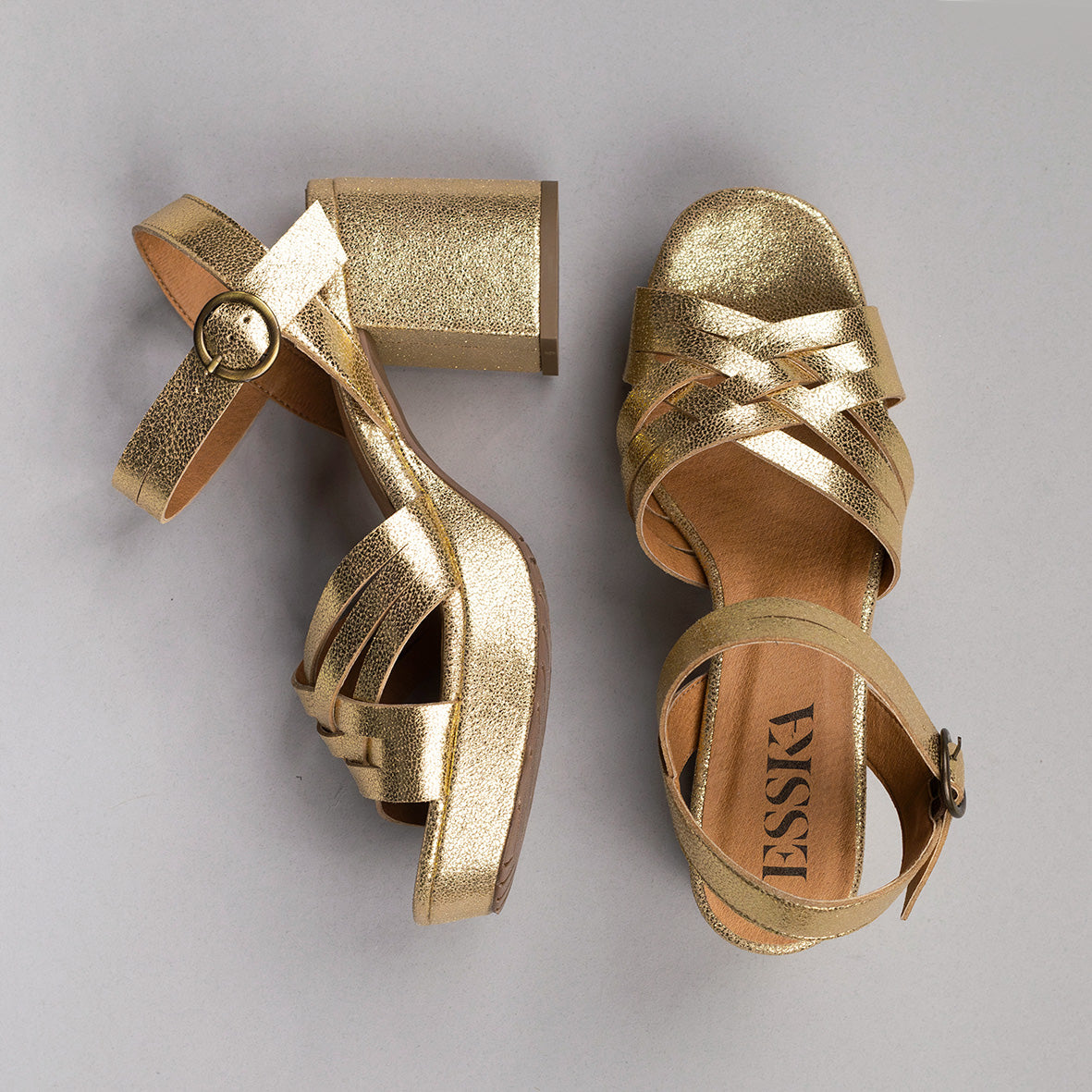 Carlota Vegan Gold Mid Sandal by Esska