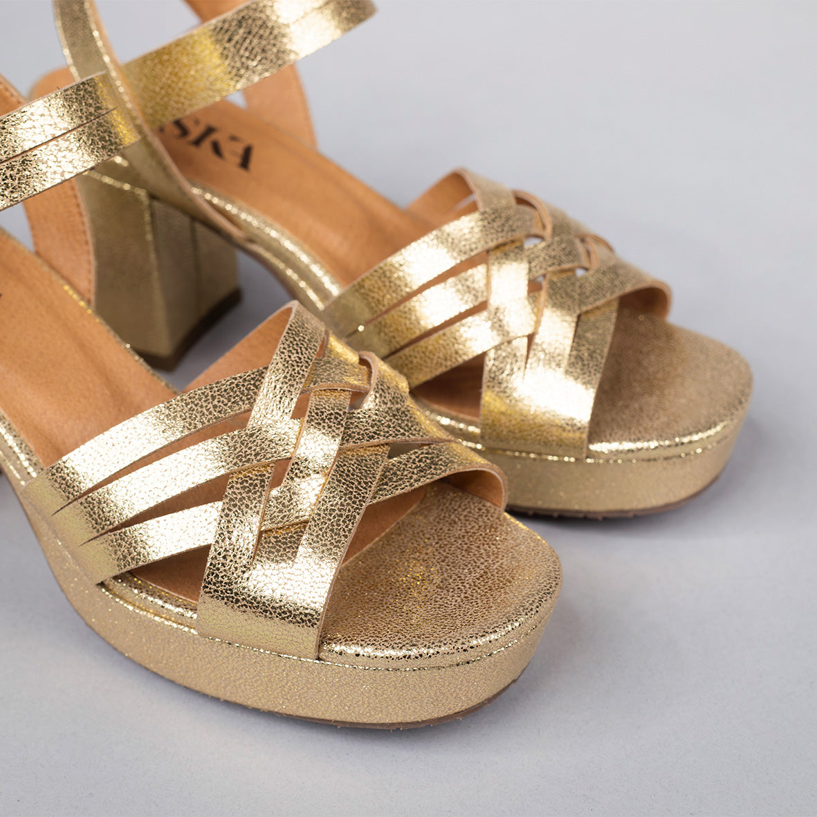 Carlota Vegan Gold Mid Sandal by Esska