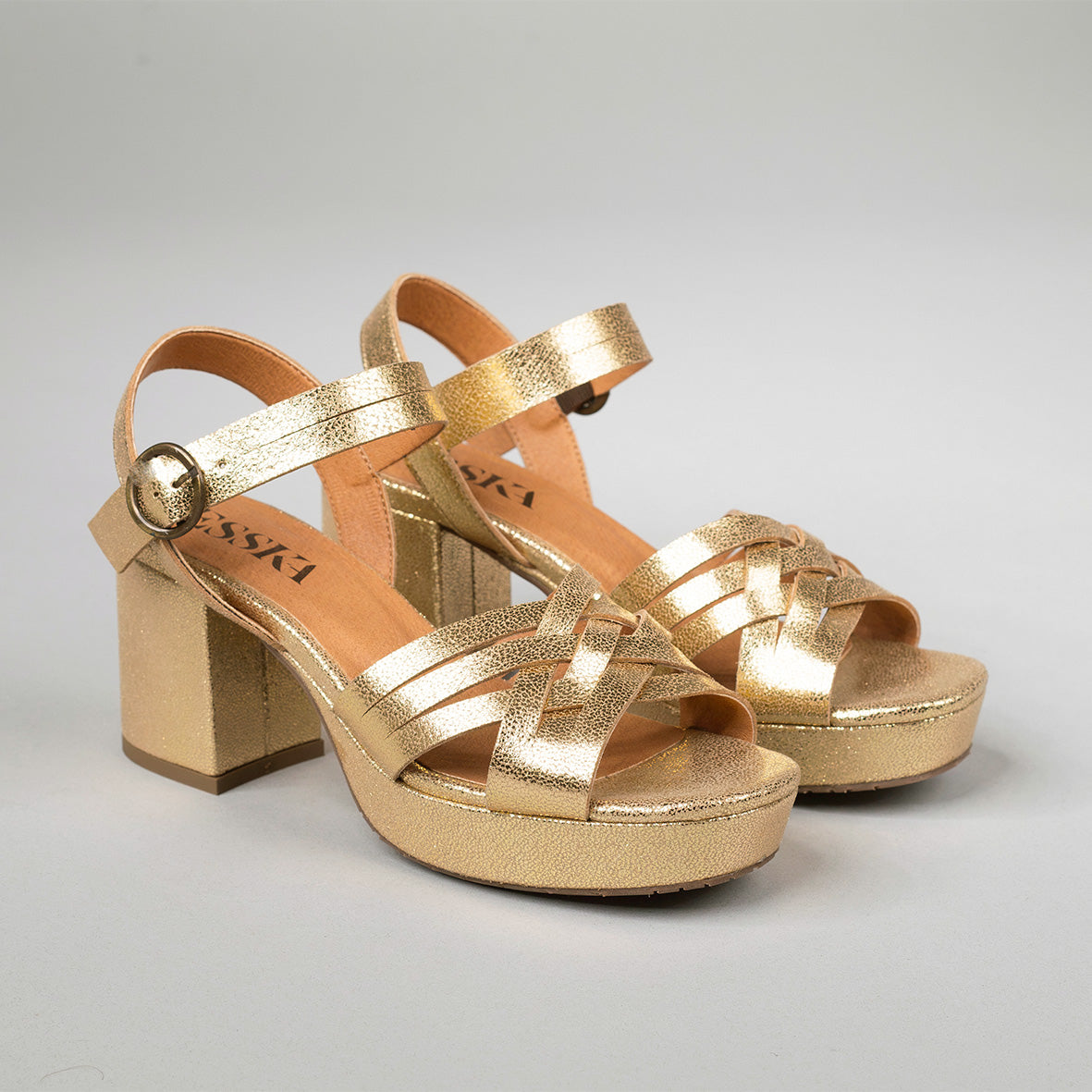 Carlota Vegan Gold Mid Sandal by Esska