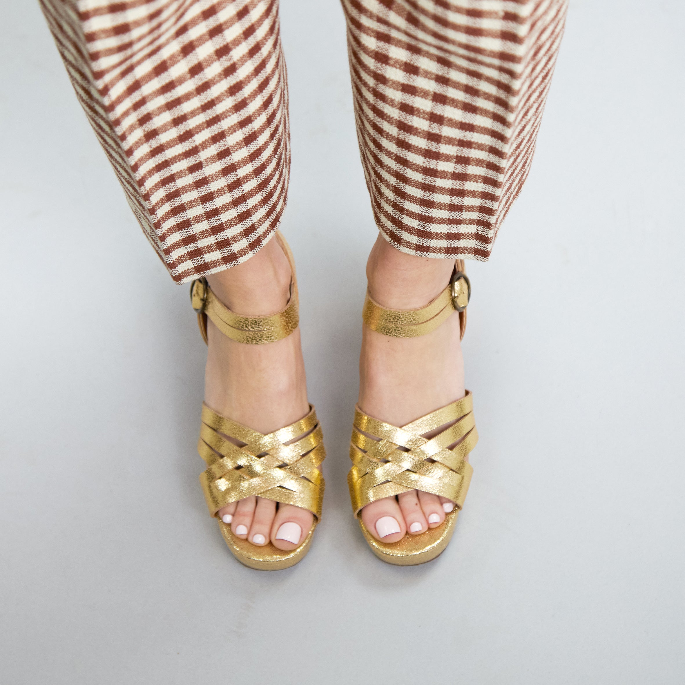 Carlota Vegan Gold Mid Sandal by Esska