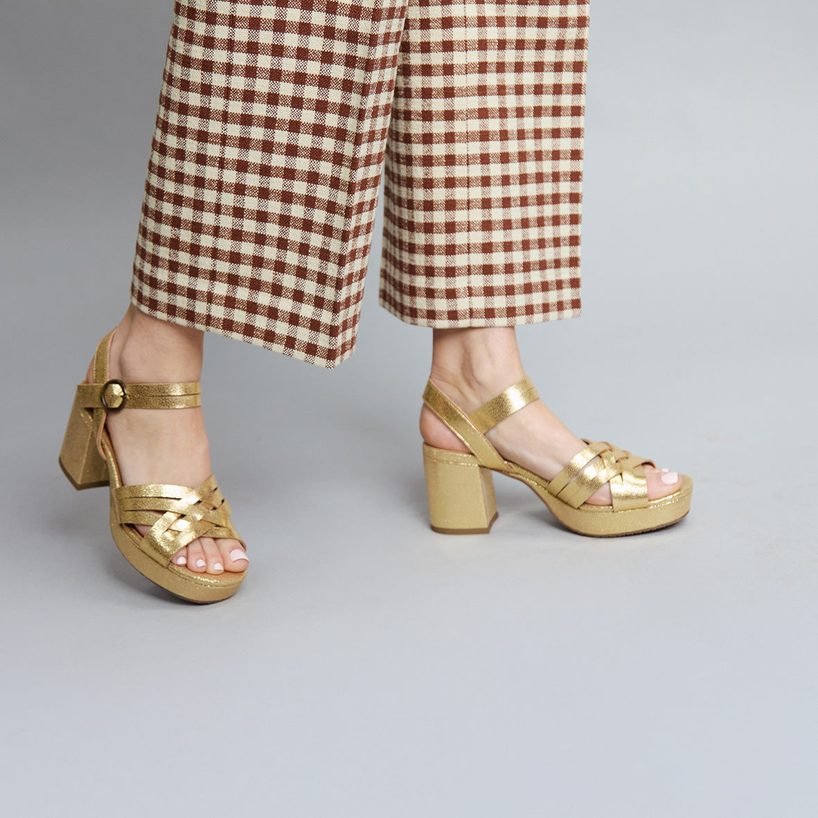 Carlota Vegan Gold Mid Sandal by Esska