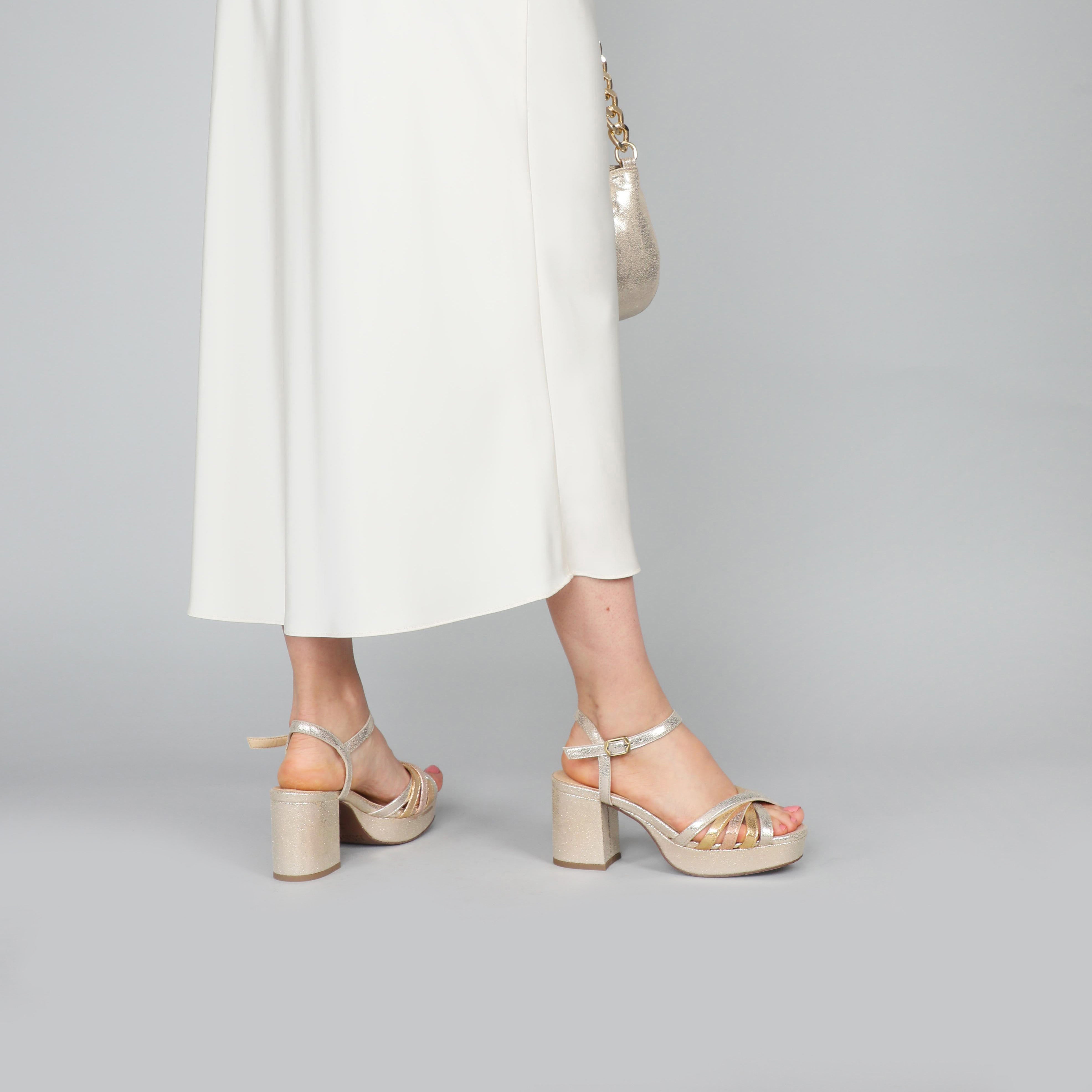 Casey Vegan Metallic Trio Mid Sandal by Esska