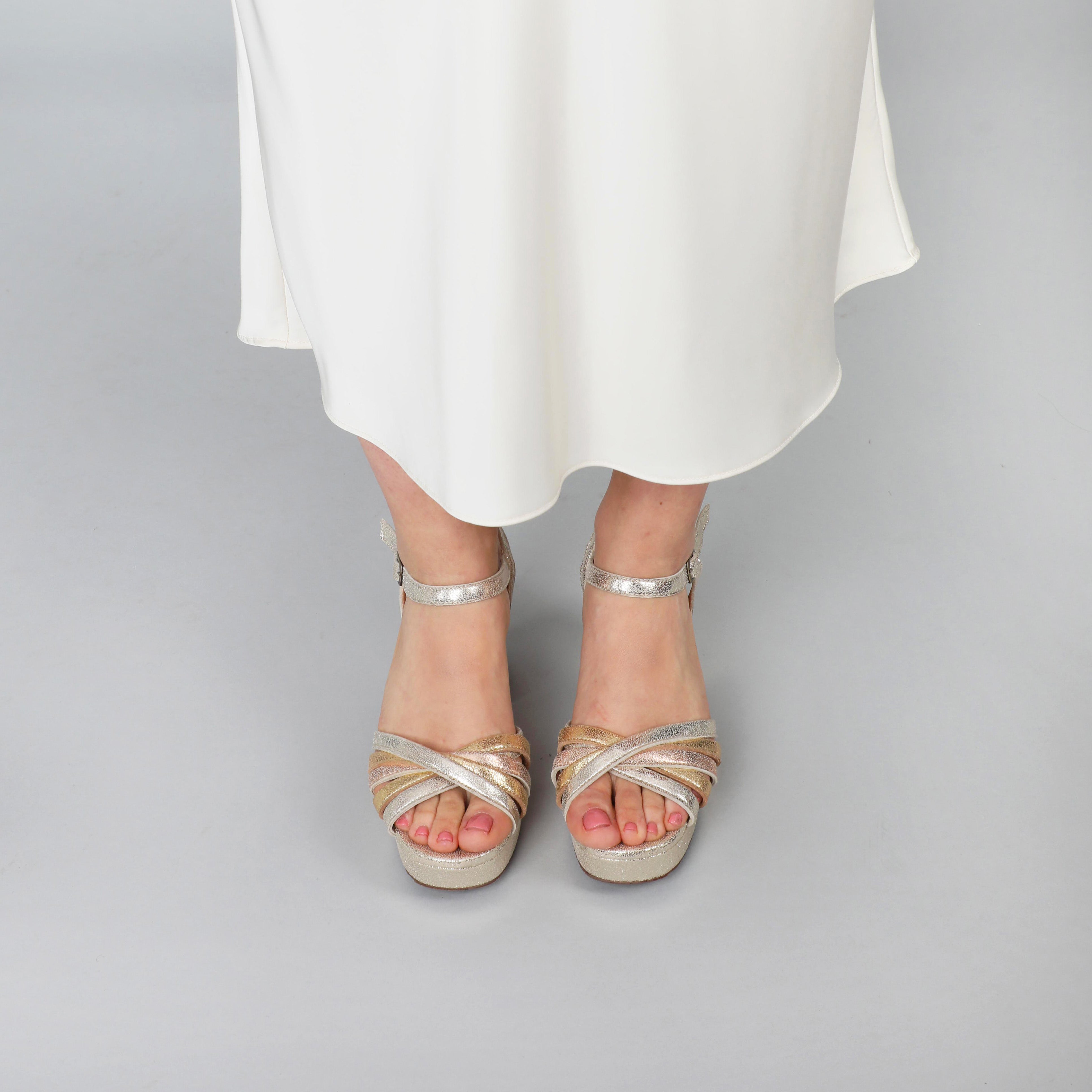 Casey Vegan Metallic Trio Mid Sandal by Esska