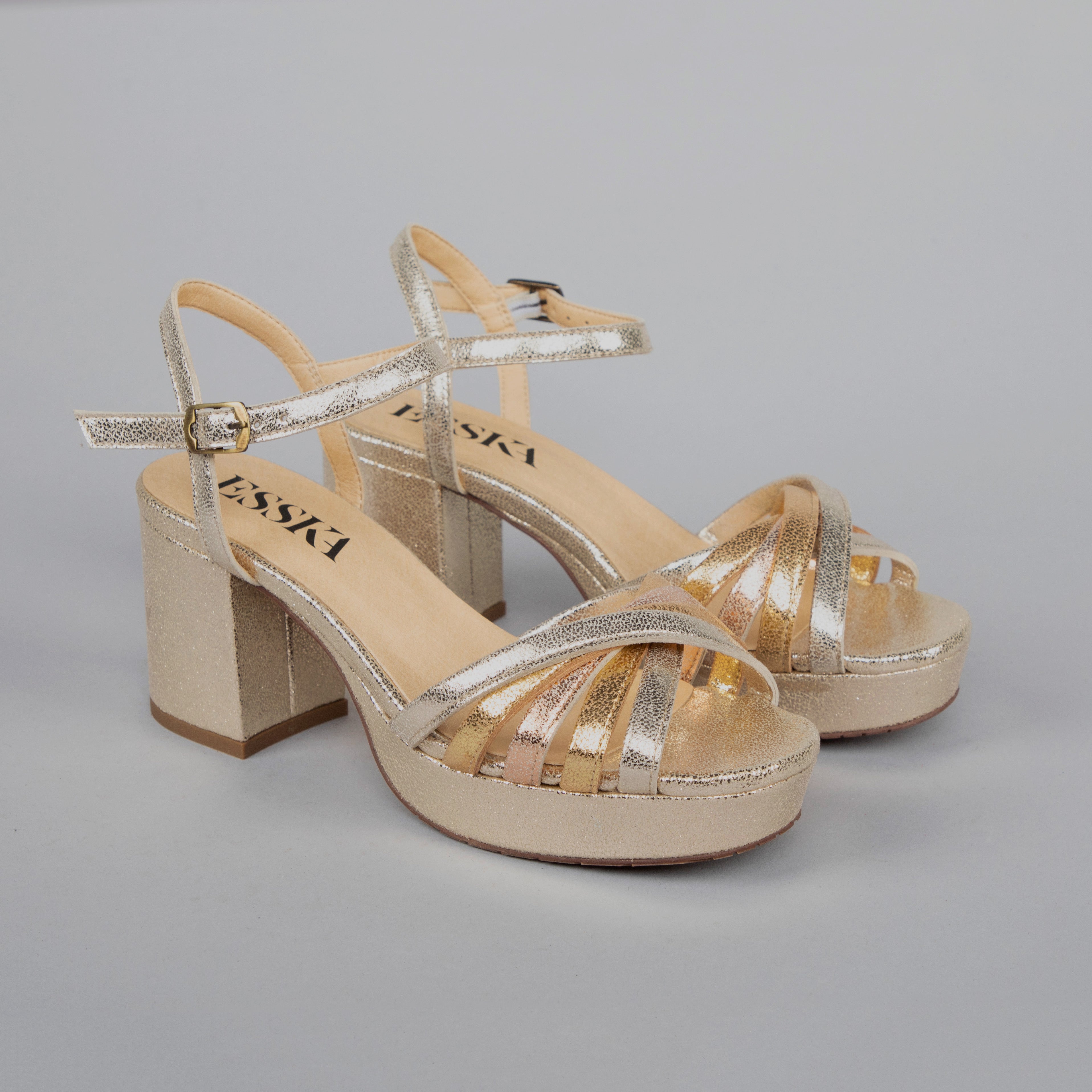 Casey Vegan Metallic Trio Mid Sandal by Esska