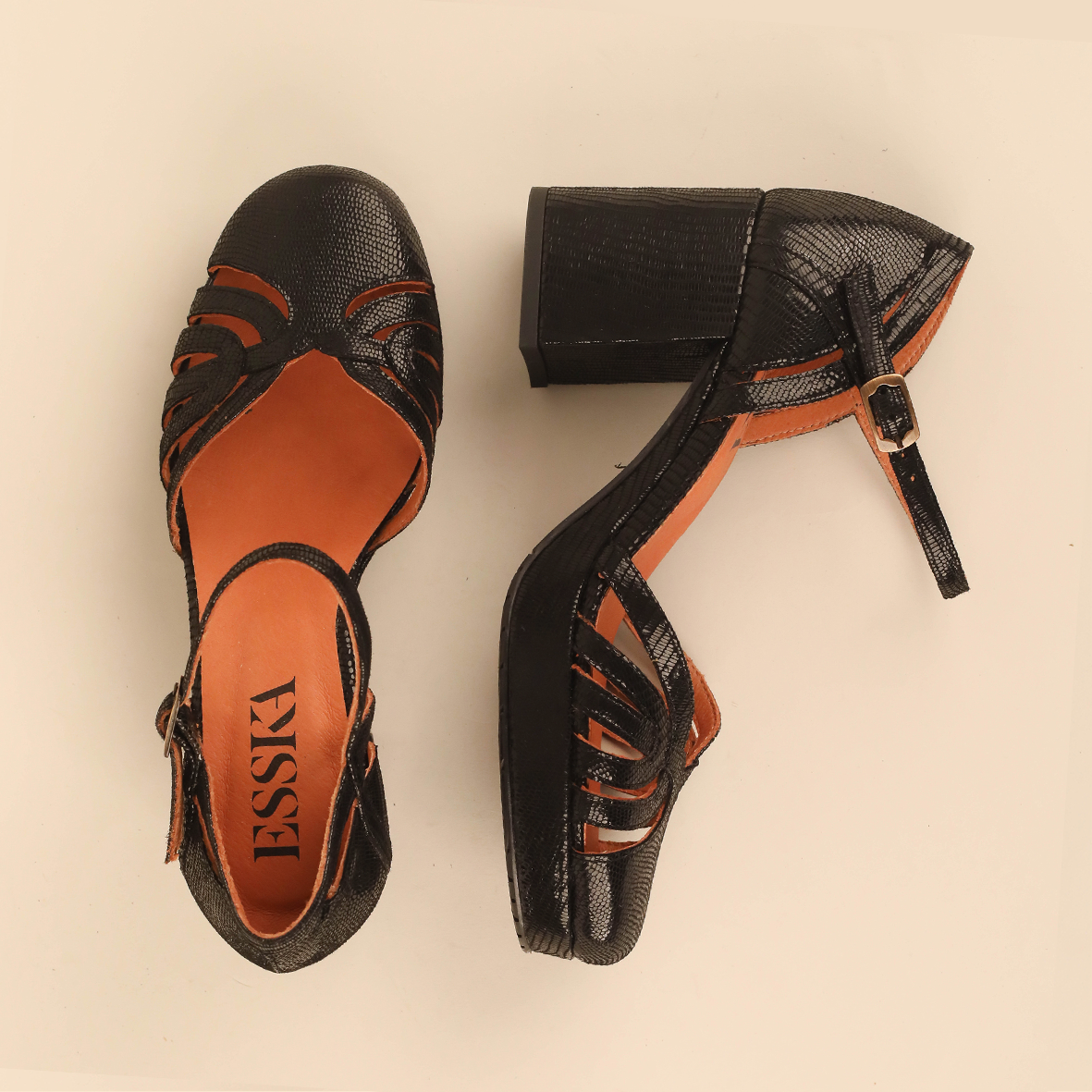 Cecily Metallic Black Mid Shoe by Esska