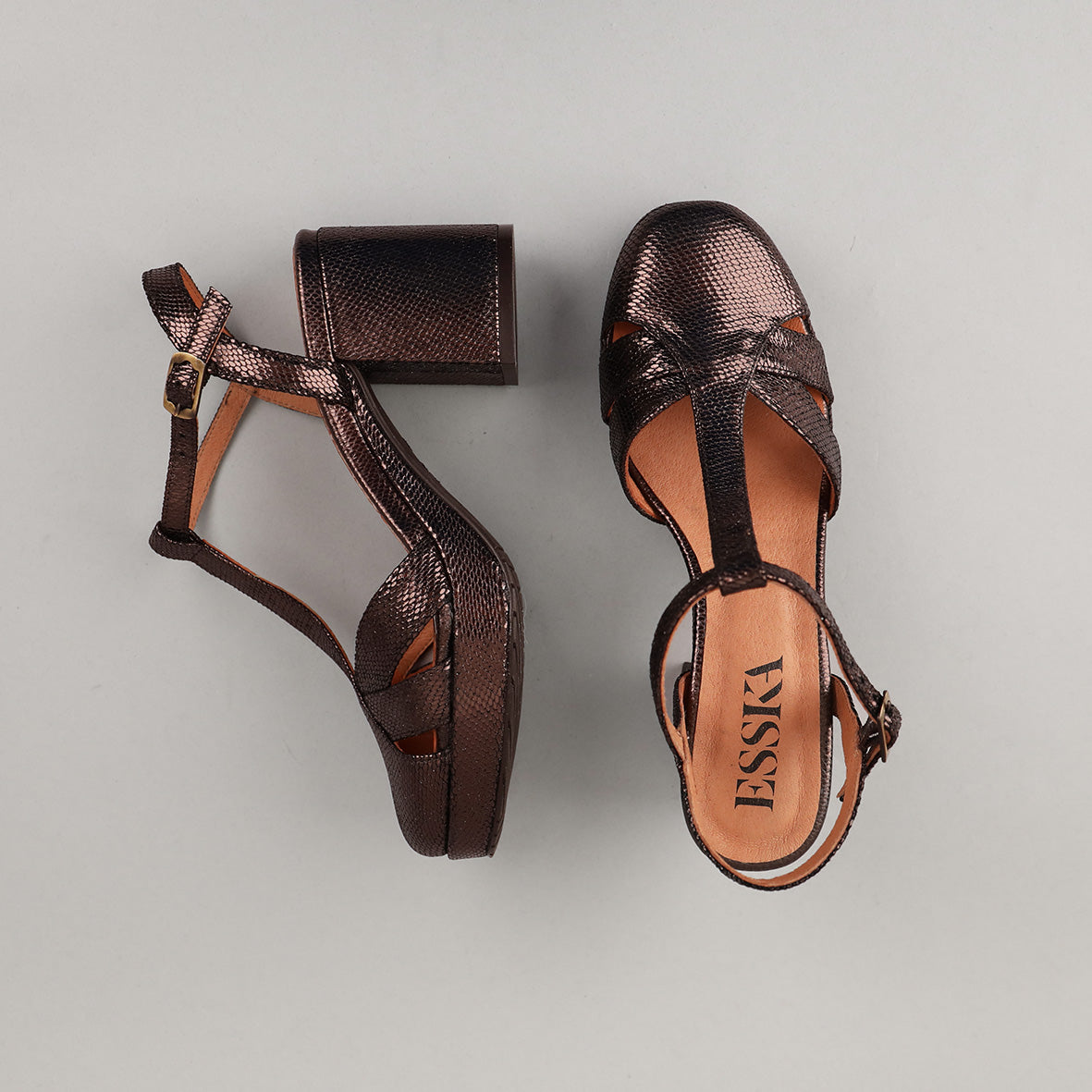 Celeste Metallic Dark Brown Mid Shoe by Esska Shoes Ltd