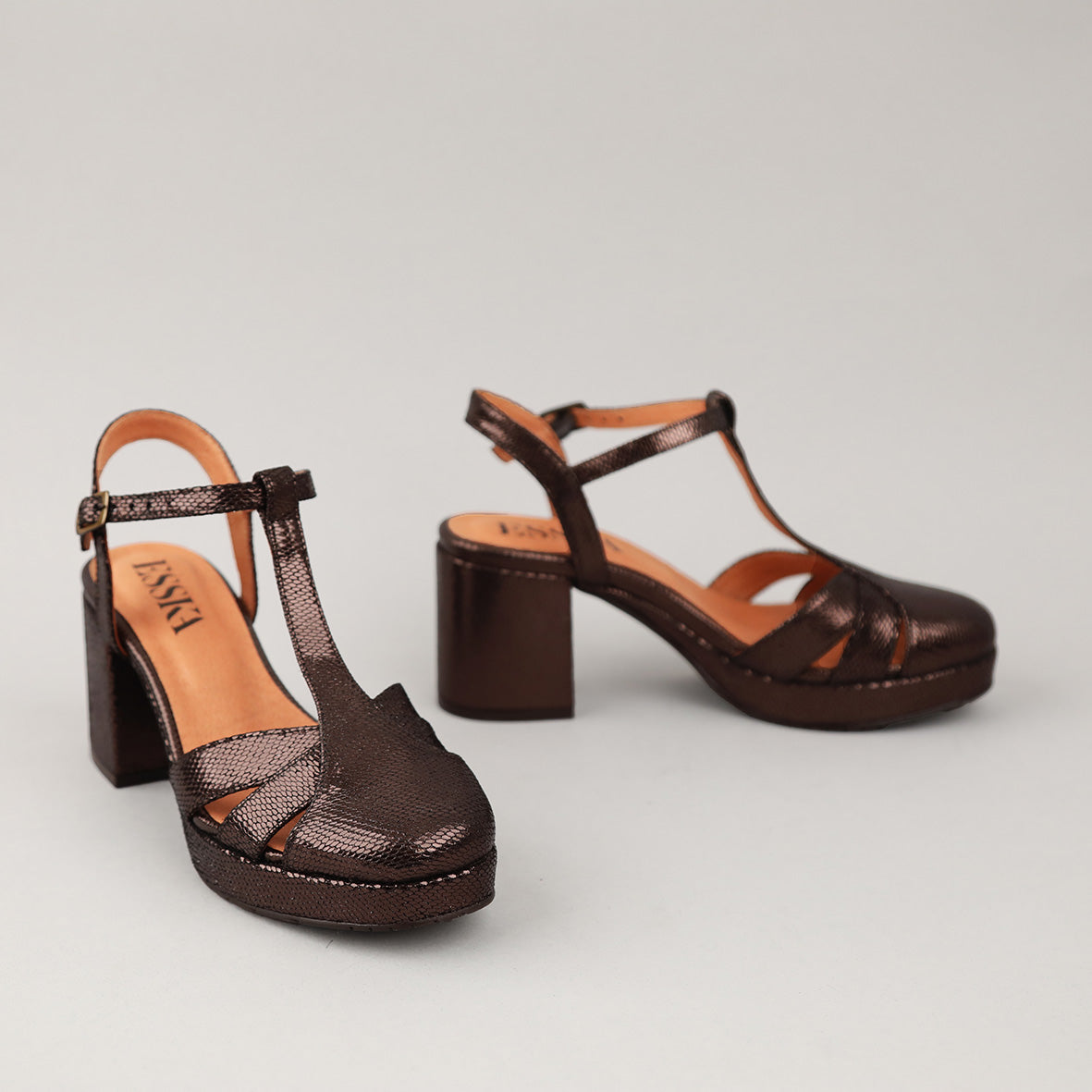 Celeste Metallic Dark Brown Mid Shoe by Esska Shoes Ltd