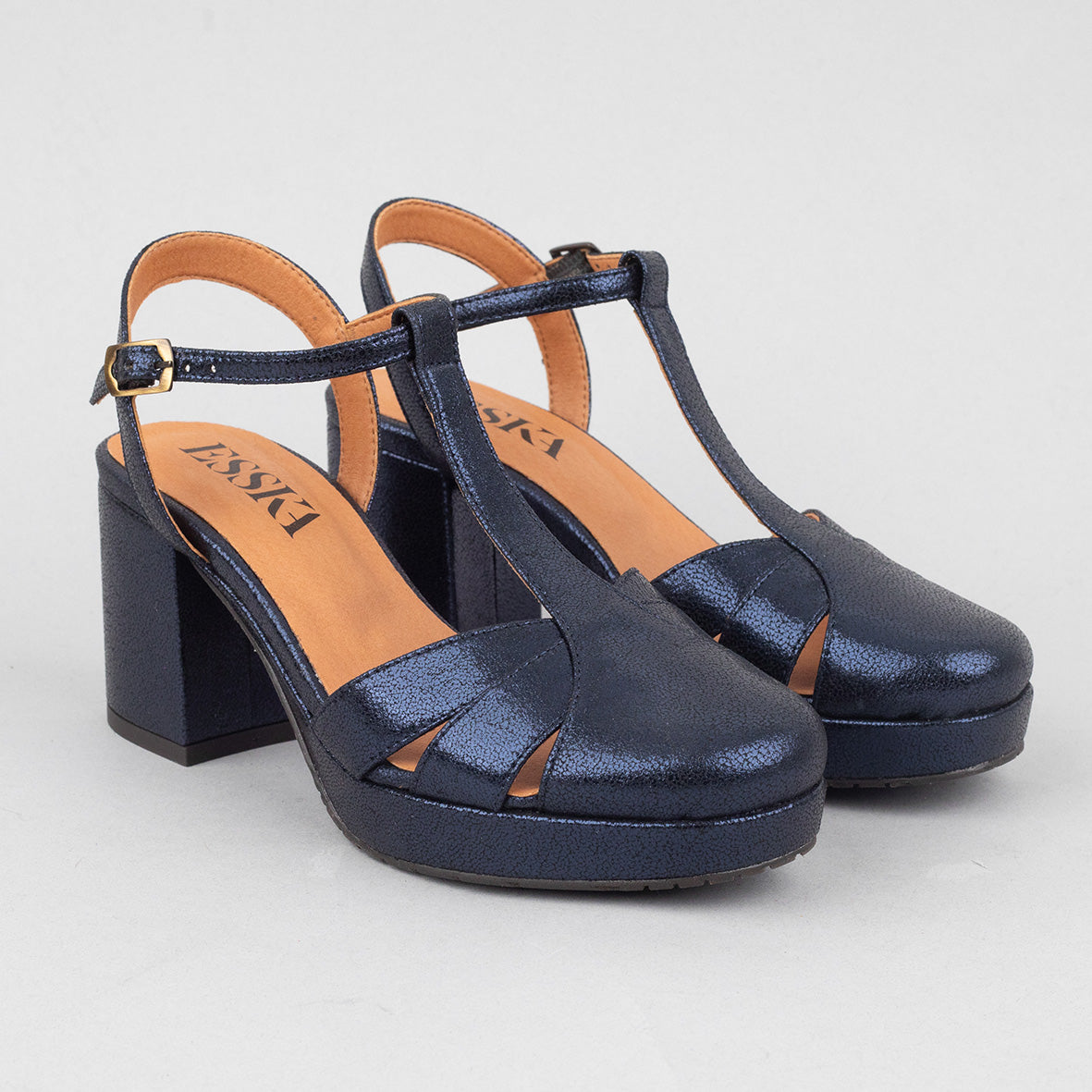 Celeste Vegan Metallic Navy Mid Shoe by Esska Shoes Ltd