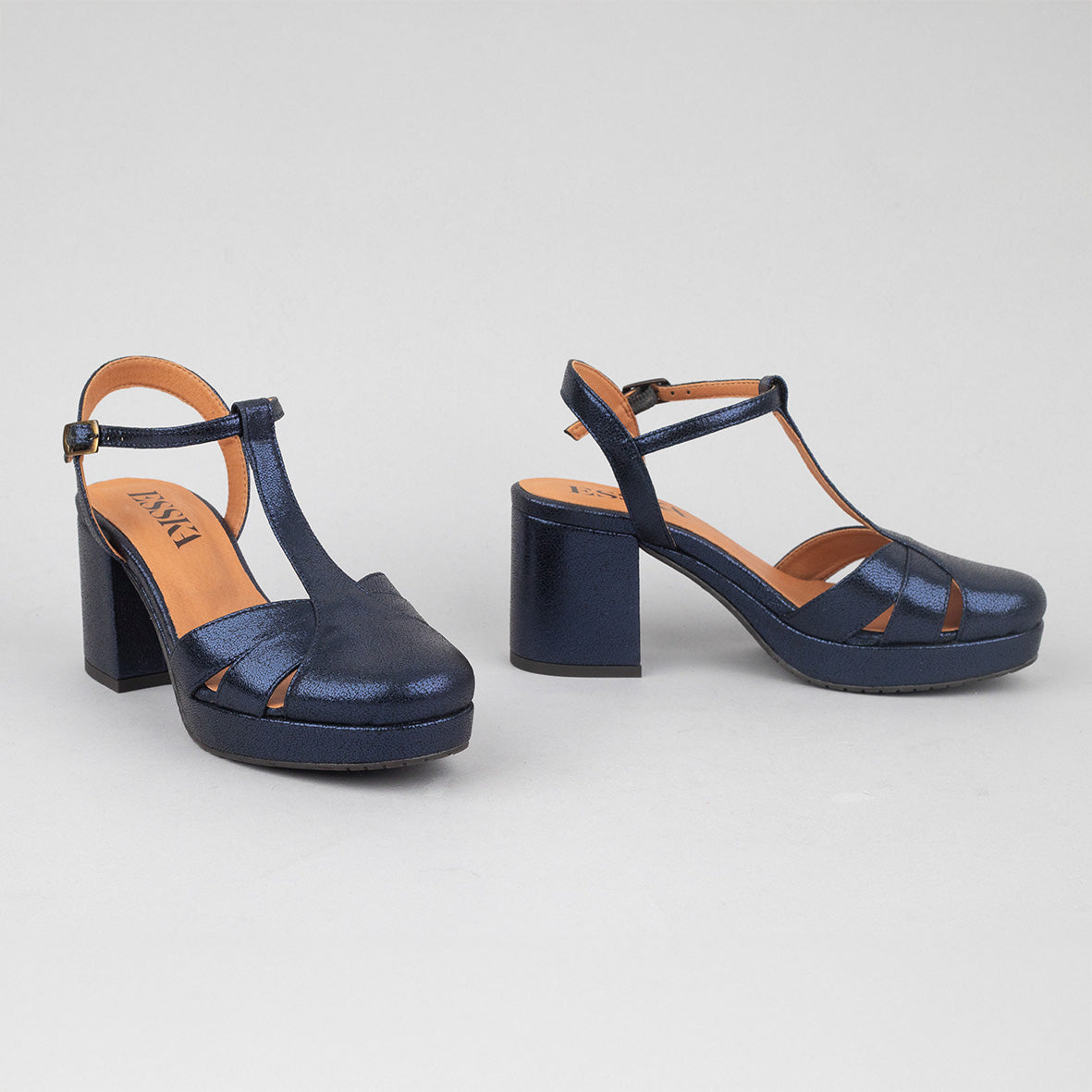 Celeste Vegan Metallic Navy Mid Shoe by Esska Shoes Ltd