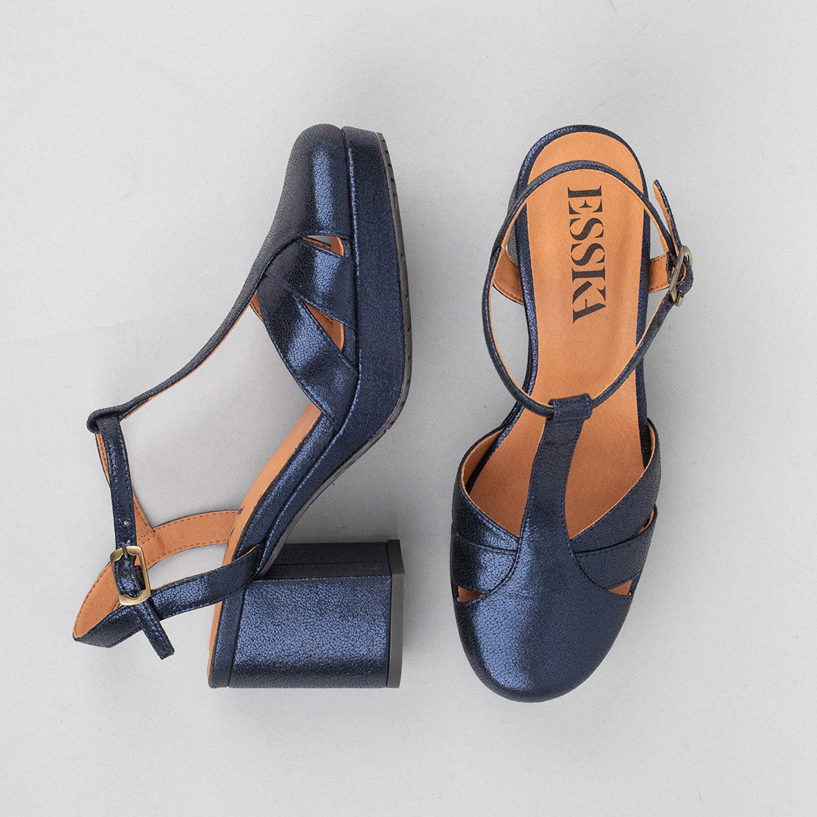 Celeste Vegan Metallic Navy Mid Shoe by Esska Shoes Ltd