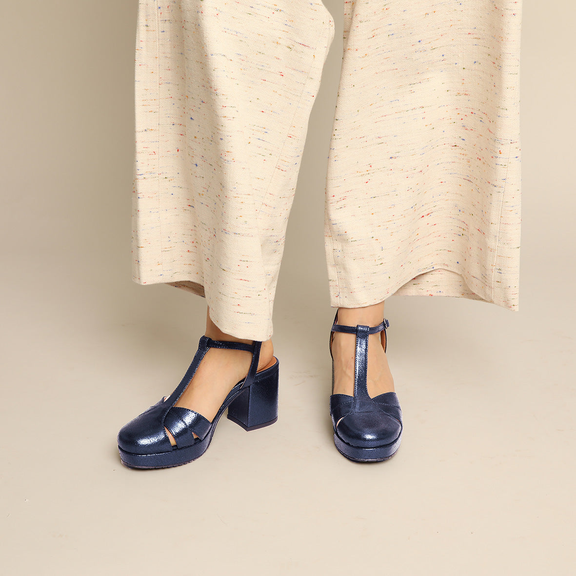 Celeste Vegan Metallic Navy Mid Shoe by Esska Shoes Ltd