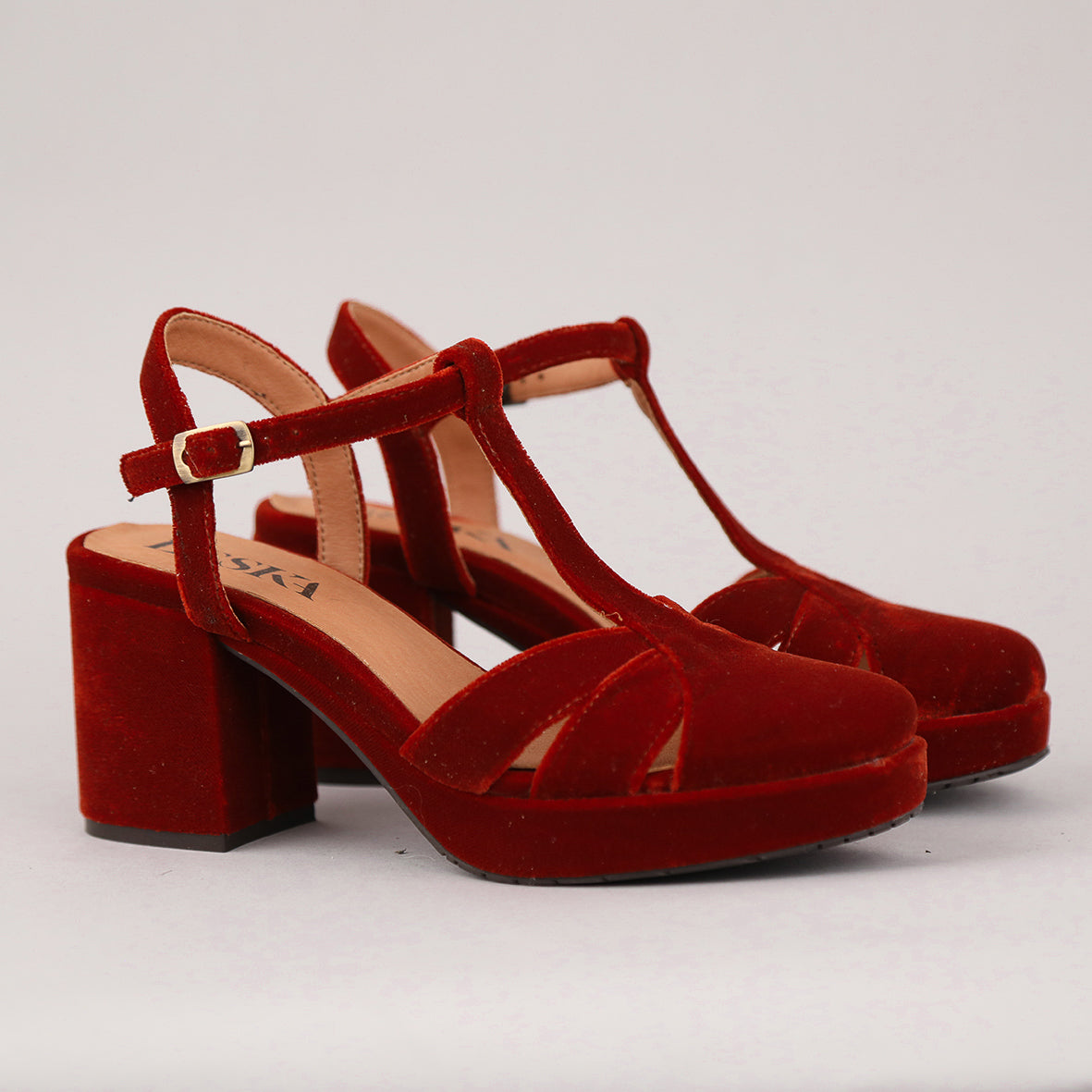 Celeste Velvet Burnt Orange Mid Shoe by Esska Shoes Ltd