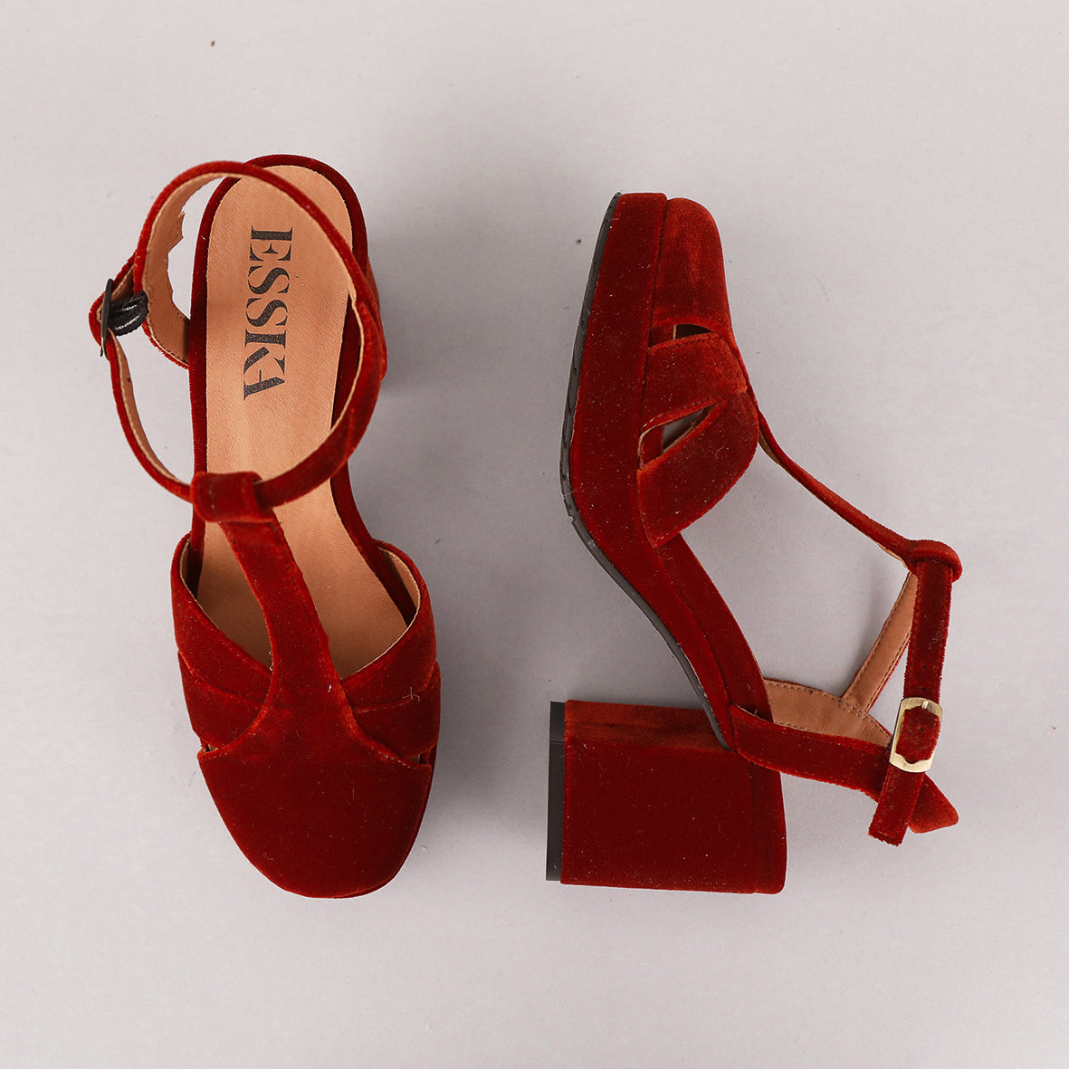 Celeste Velvet Burnt Orange Mid Shoe by Esska Shoes Ltd