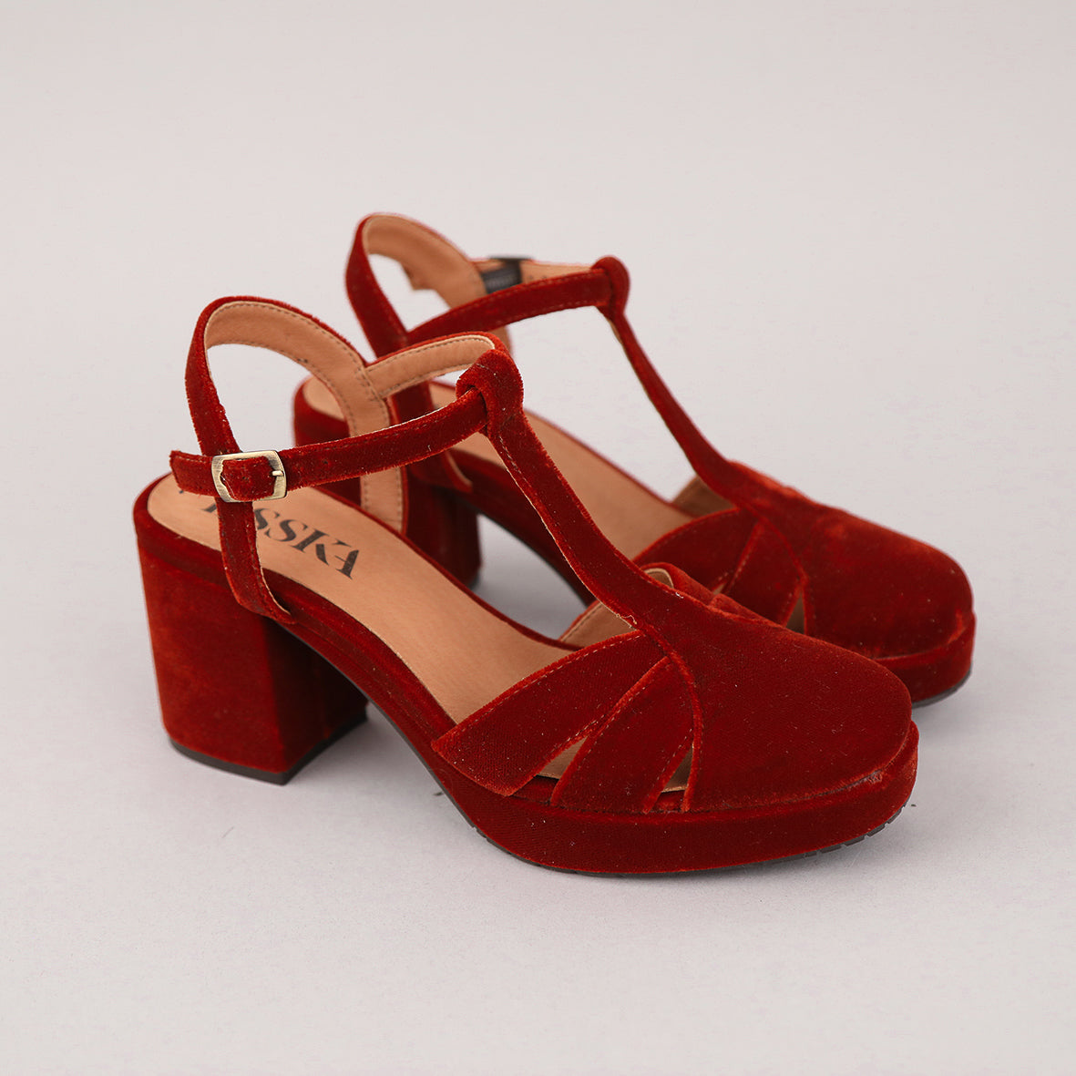 Celeste Velvet Burnt Orange Mid Shoe by Esska Shoes Ltd
