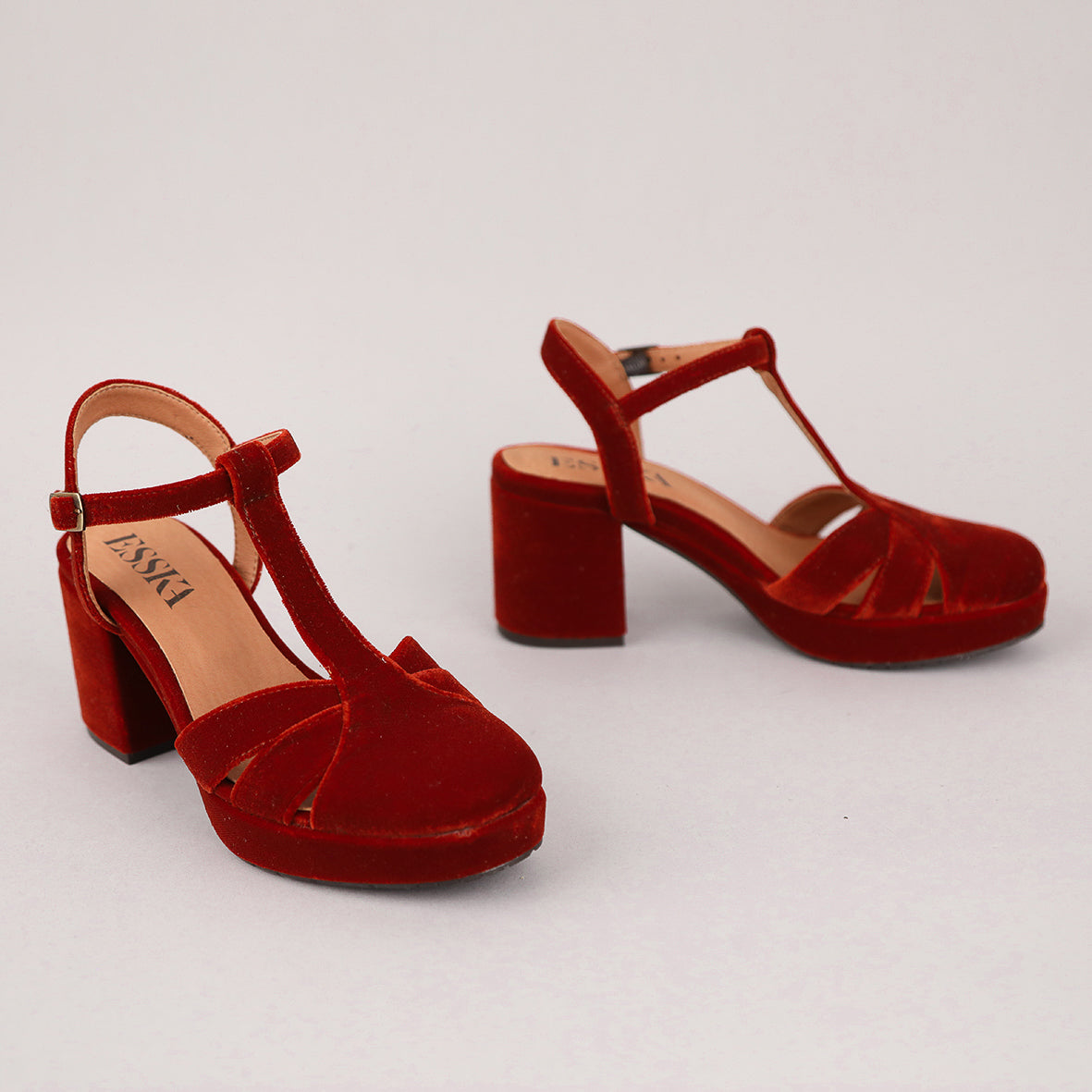 Celeste Velvet Burnt Orange Mid Shoe by Esska Shoes Ltd