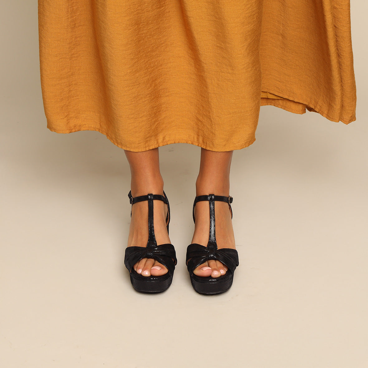 Celia Metallic Black Mid Sandal by Esska