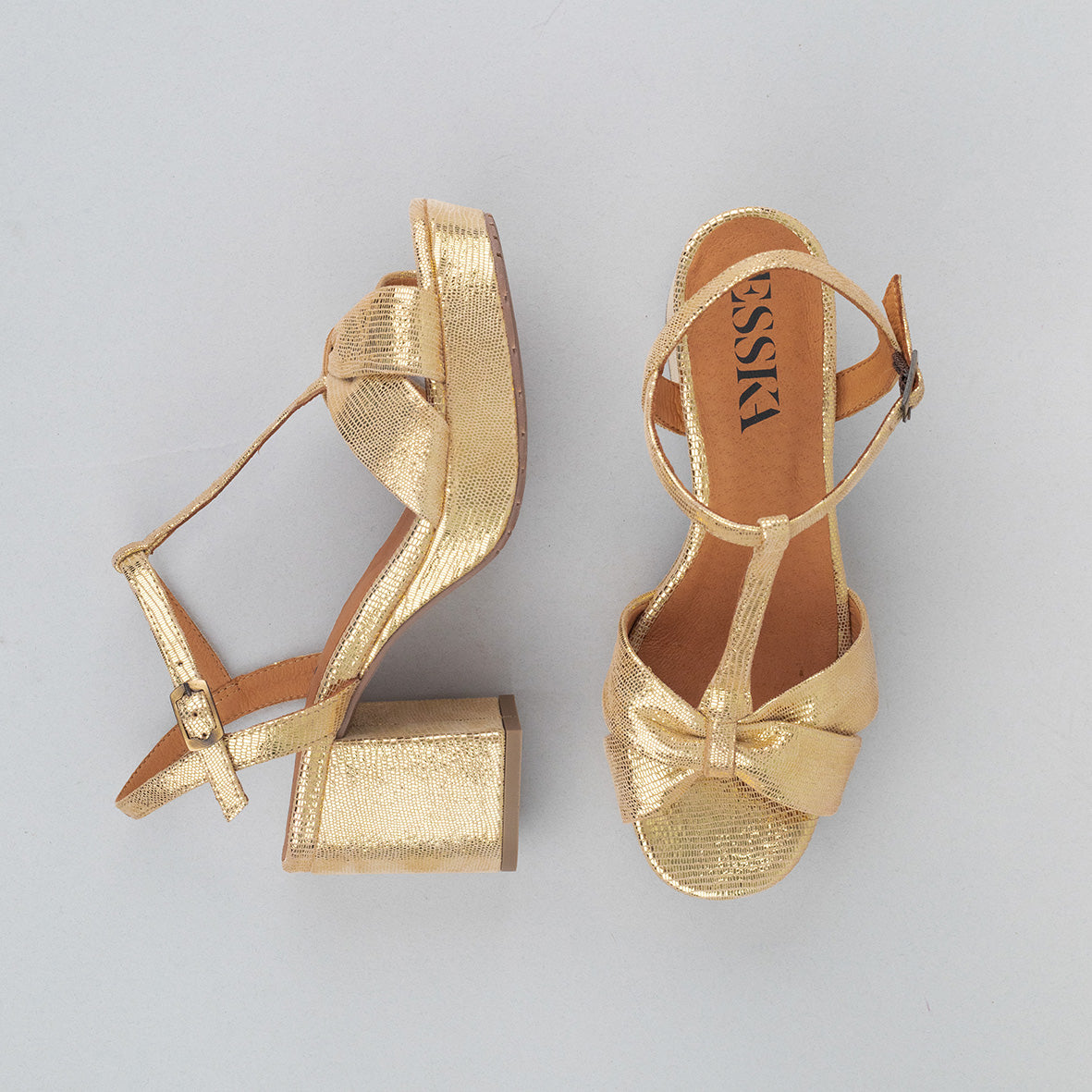 Celia WIDE Gold Mid Sandal by Esska